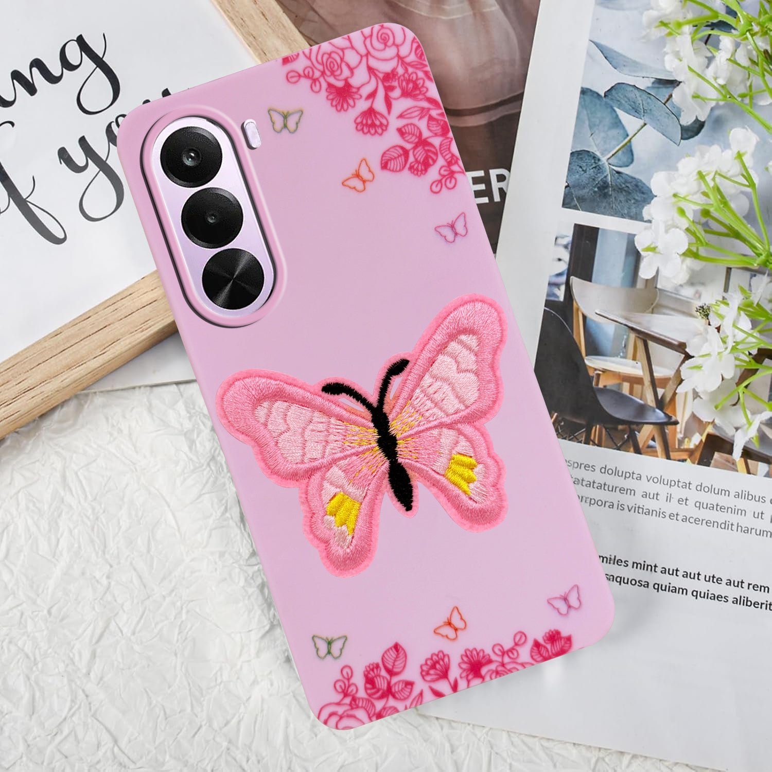 For  Realme P4x Back Cover Case (Soft Butterfly Embroidery | Women Teen Girls | Camera Protection| Matte Silicone)
