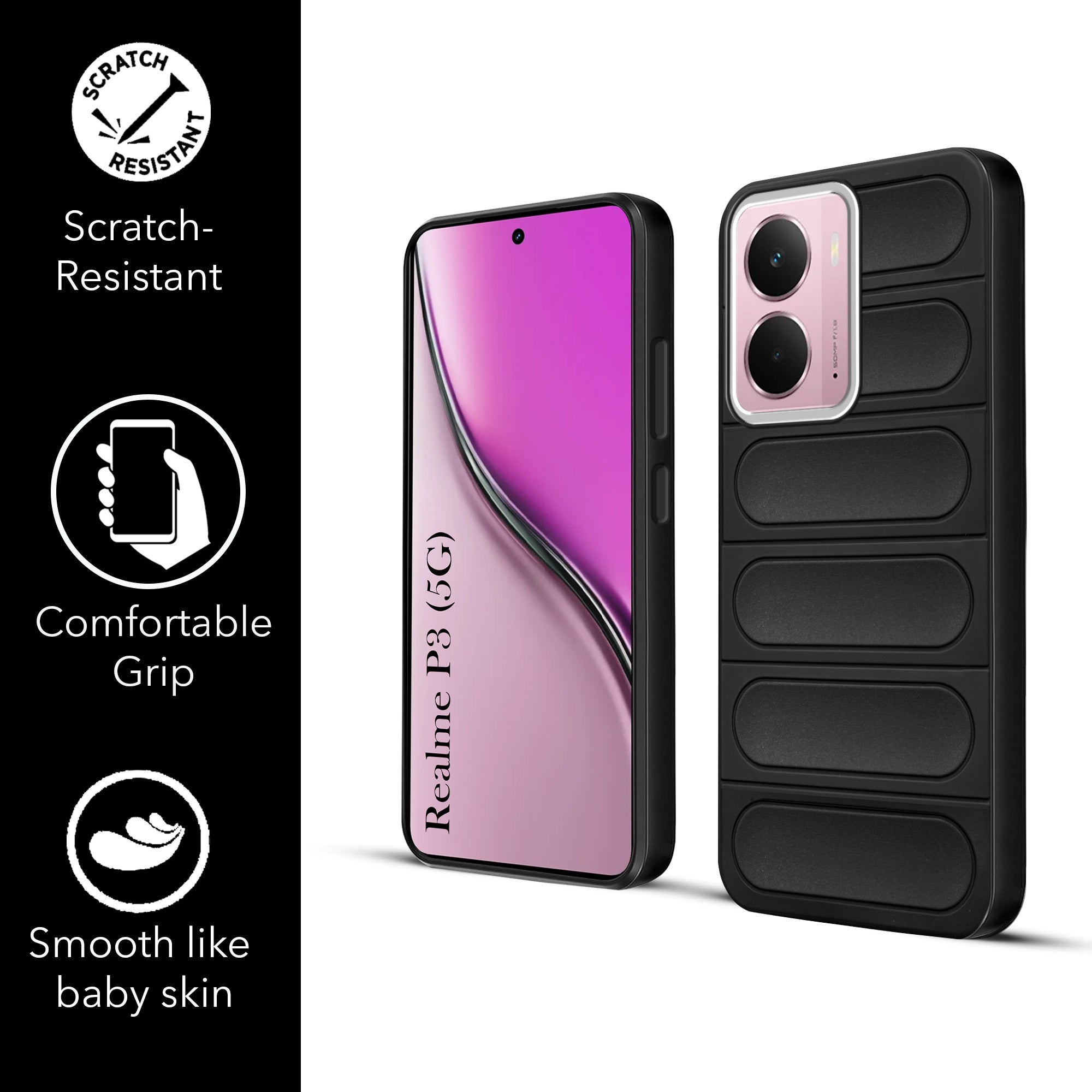 For Realme P3 Back Cover Case (Matte Liquid Silicone| Camera Protection Ring | Professional Wave Design | Shockproof Anti Slip Grip )