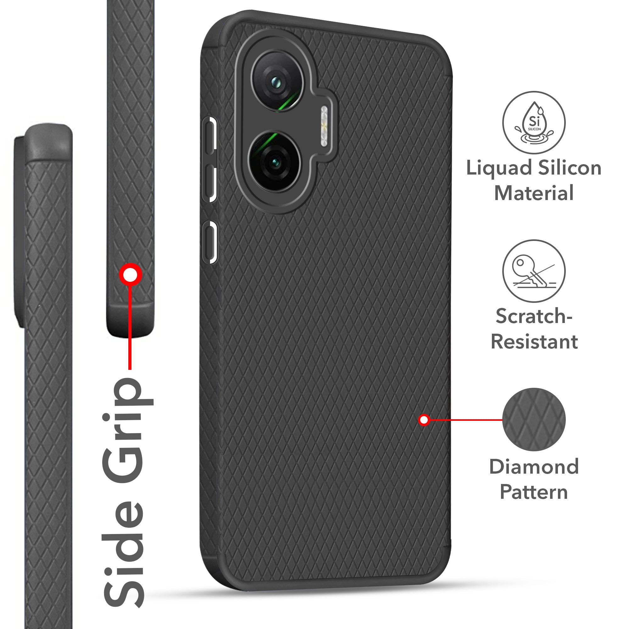 For Xiaomi Poco F7 5G Back Cover Case (Liquid Silicone | Side Grip | Camera Protection)