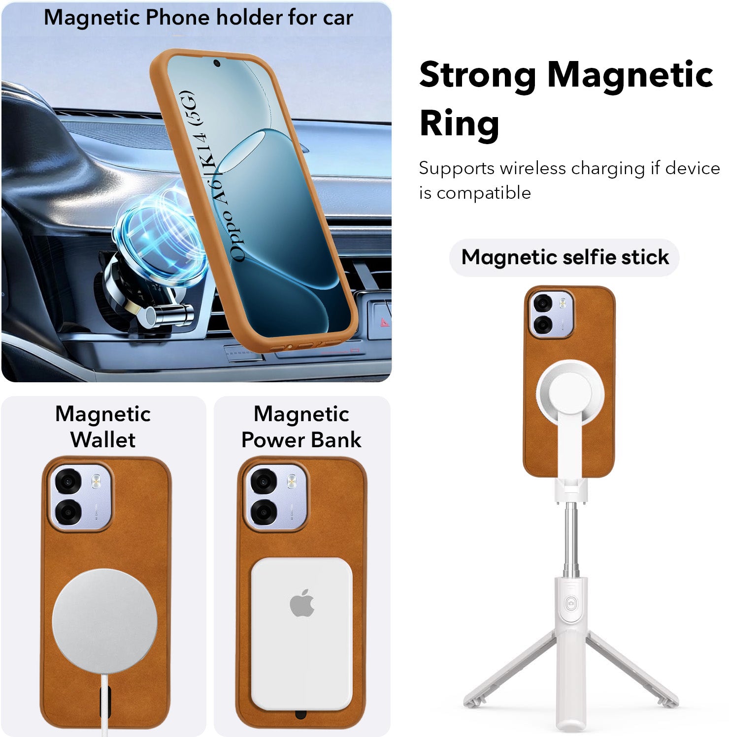 For Oppo A6 5G | Oppo K14 5G Back Cover Case Leather Finish (MagSafe Compatible Wireless Charging | Soft Touch | Camera Bump Protection)