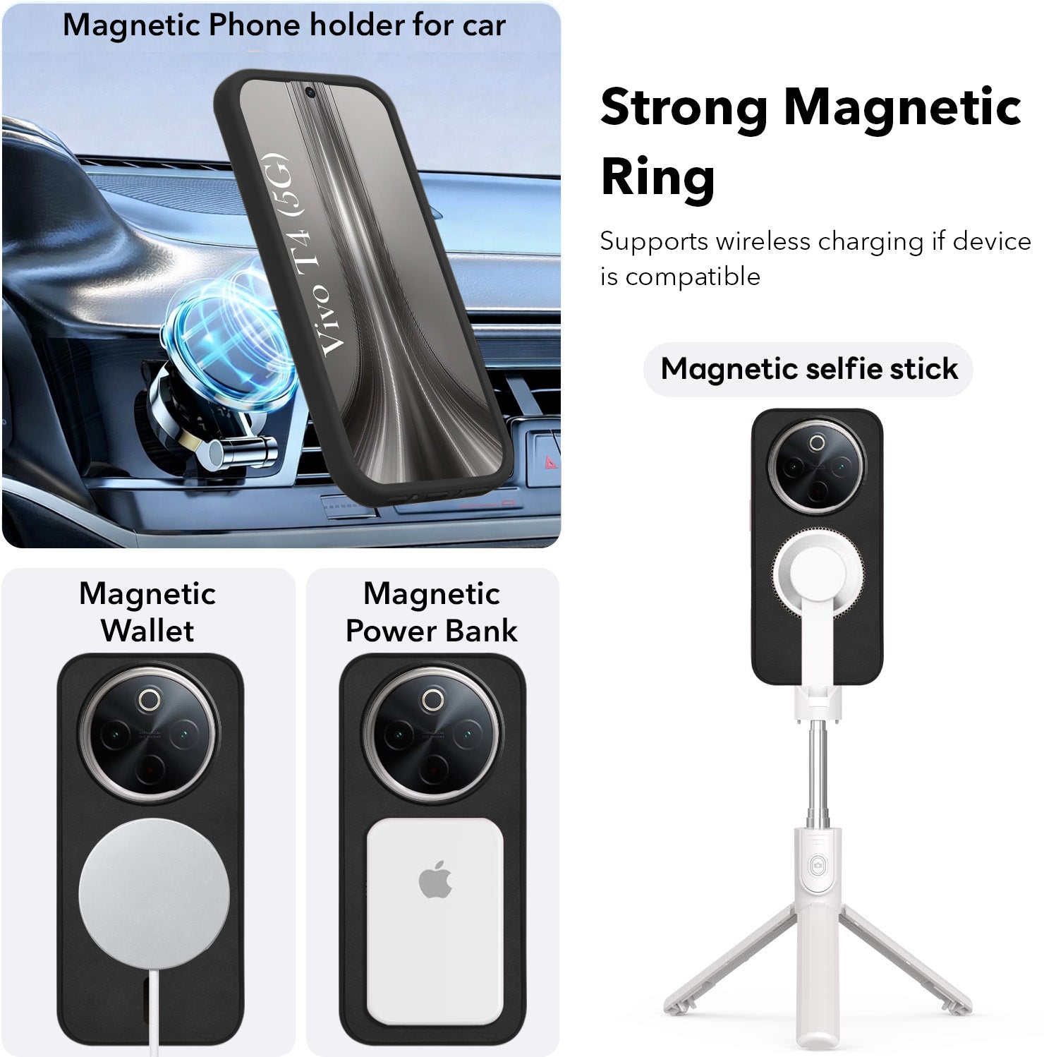 For Vivo T4 Back Cover Case Leather Finish (MagSafe Compatible Wireless Charging | Soft Touch | Camera Bump Protection)