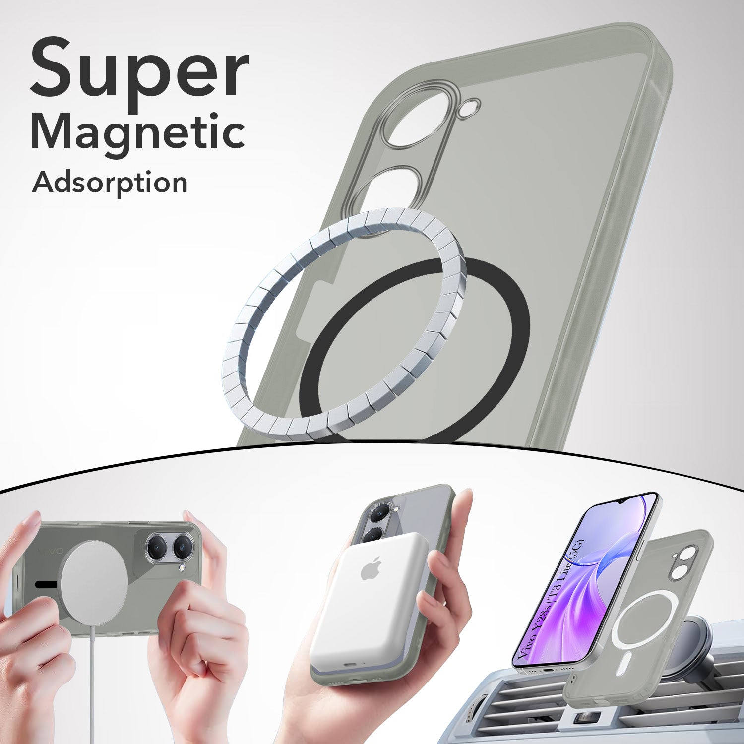 For Vivo Y28s 5G | Vivo T3 Lite 5G Back Cover Case Lifetime Anti-Yellow MagSafe Compatible Clear (Sleek Hard Crystal | Shockproof and Camera Protection)