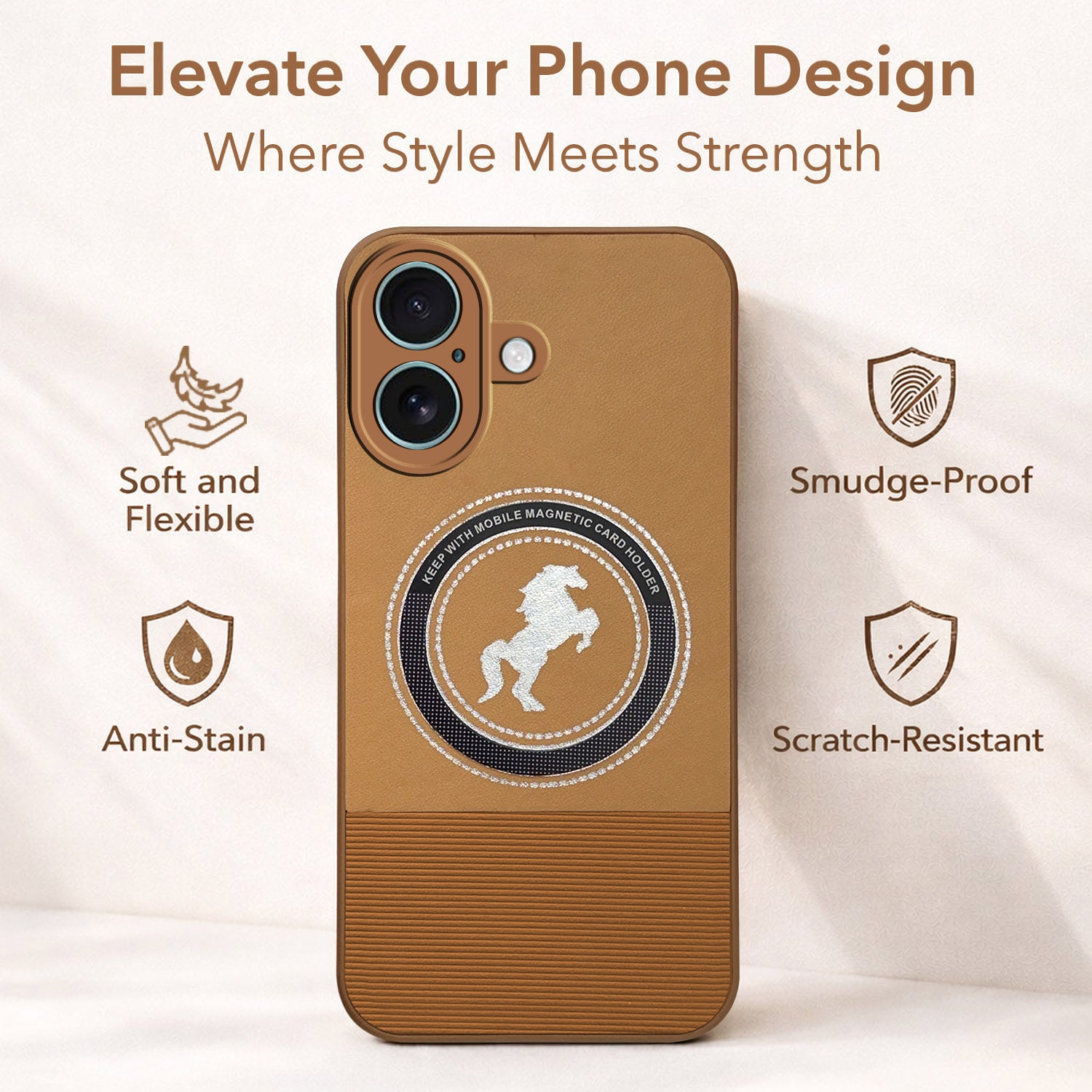 For Apple iPhone 16 Back Cover Case PU Leather Finish (Professional Minimalist Texture | MagSafe Compatile | Camera Protection | Sleek Sober Formal)