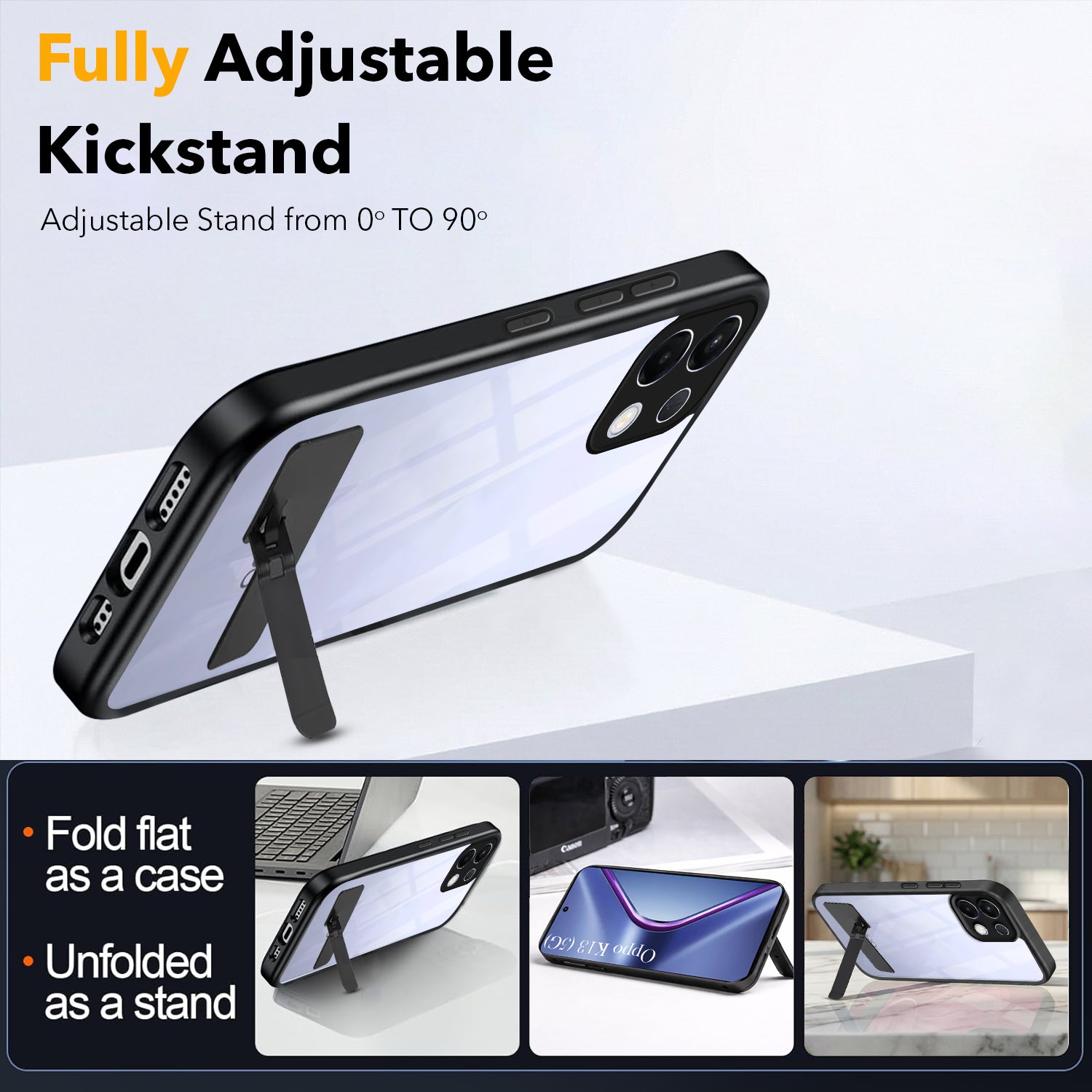For Oppo K13 Back Cover Case (Built-in Stand | Lifetime Anti Yellow | Kickstand Shockproof | Camera Protection | MagSafe Compatible)