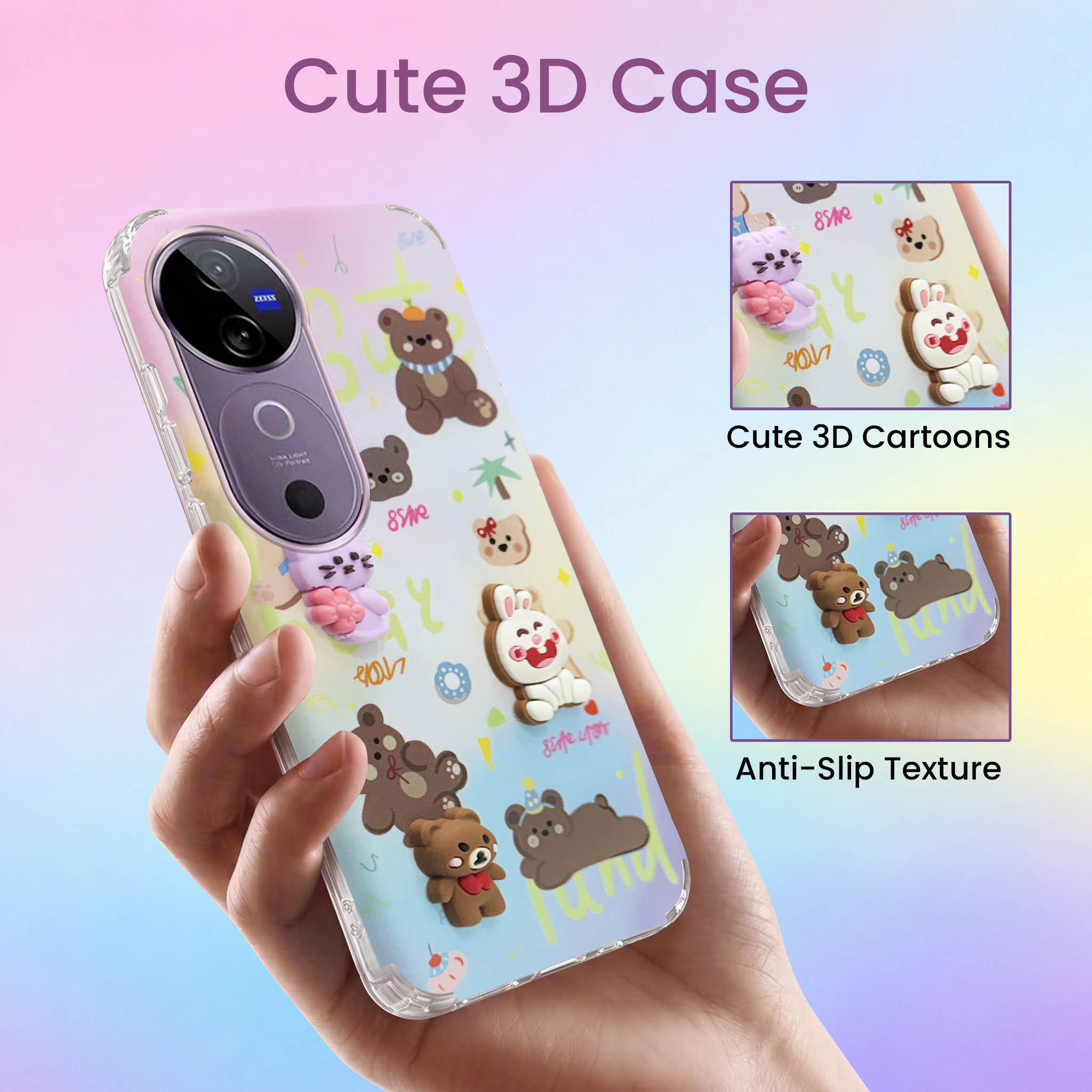 For Vivo V40 | Vivo V40 Pro 5G Back Cover Case (3D Cute Cartoons | Hard Back Side Soft | Matte Premium Finish | HD Printing)