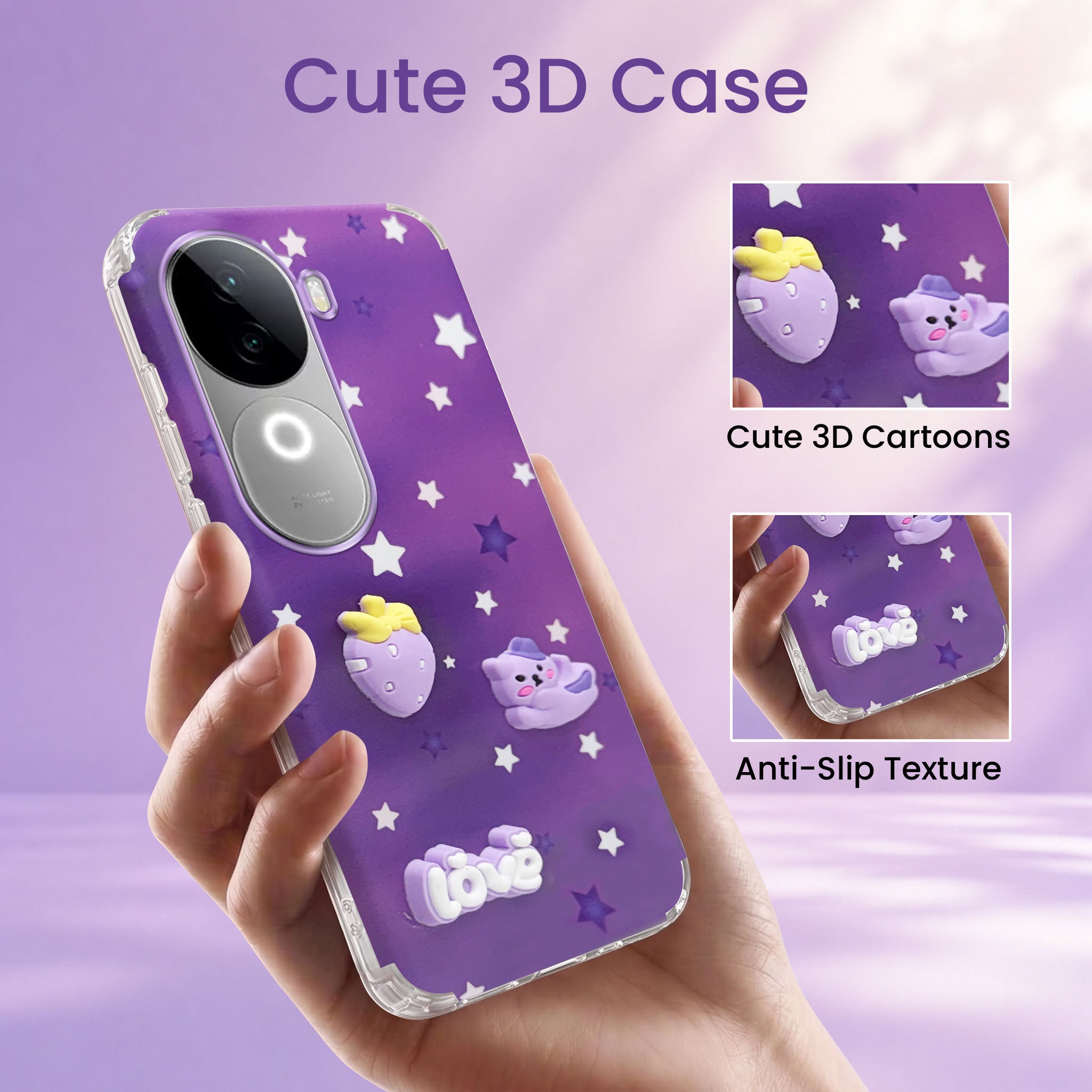 For Vivo iQOO Z9s Back Cover Case (3D Cute Cartoons | Hard Back Side Soft | Matte Premium Finish | HD Printing)