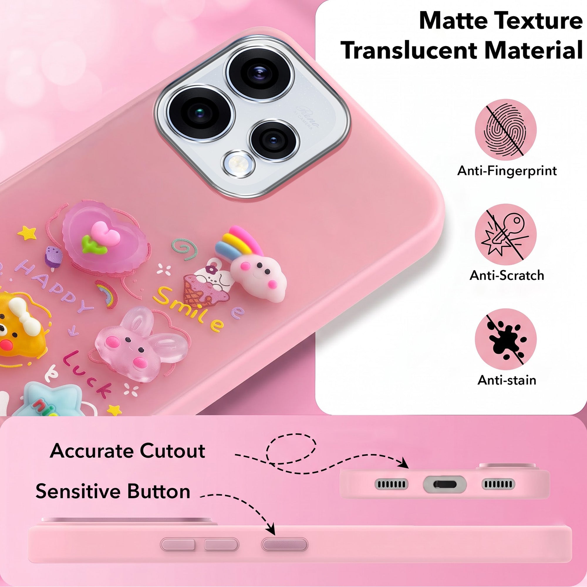 For Oppo Reno15 5G | Oppo Reno 15 5G Back Cover Case (3D Cute Cartoons | Hard Back Side Soft | Matte Premium Finish | HD Printing)