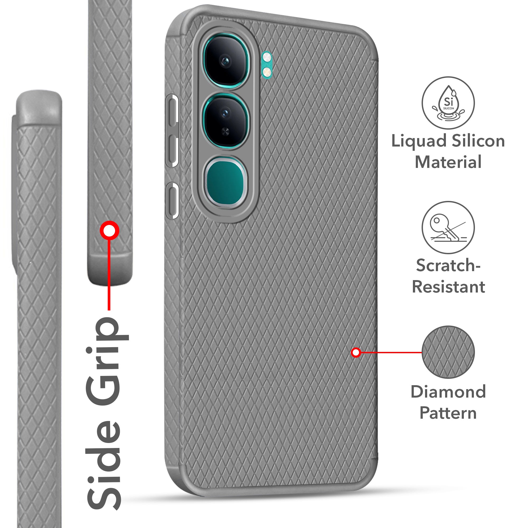 For Vivo Y300 Back Cover Case (Liquid Silicone | Side Grip | Camera Protection)