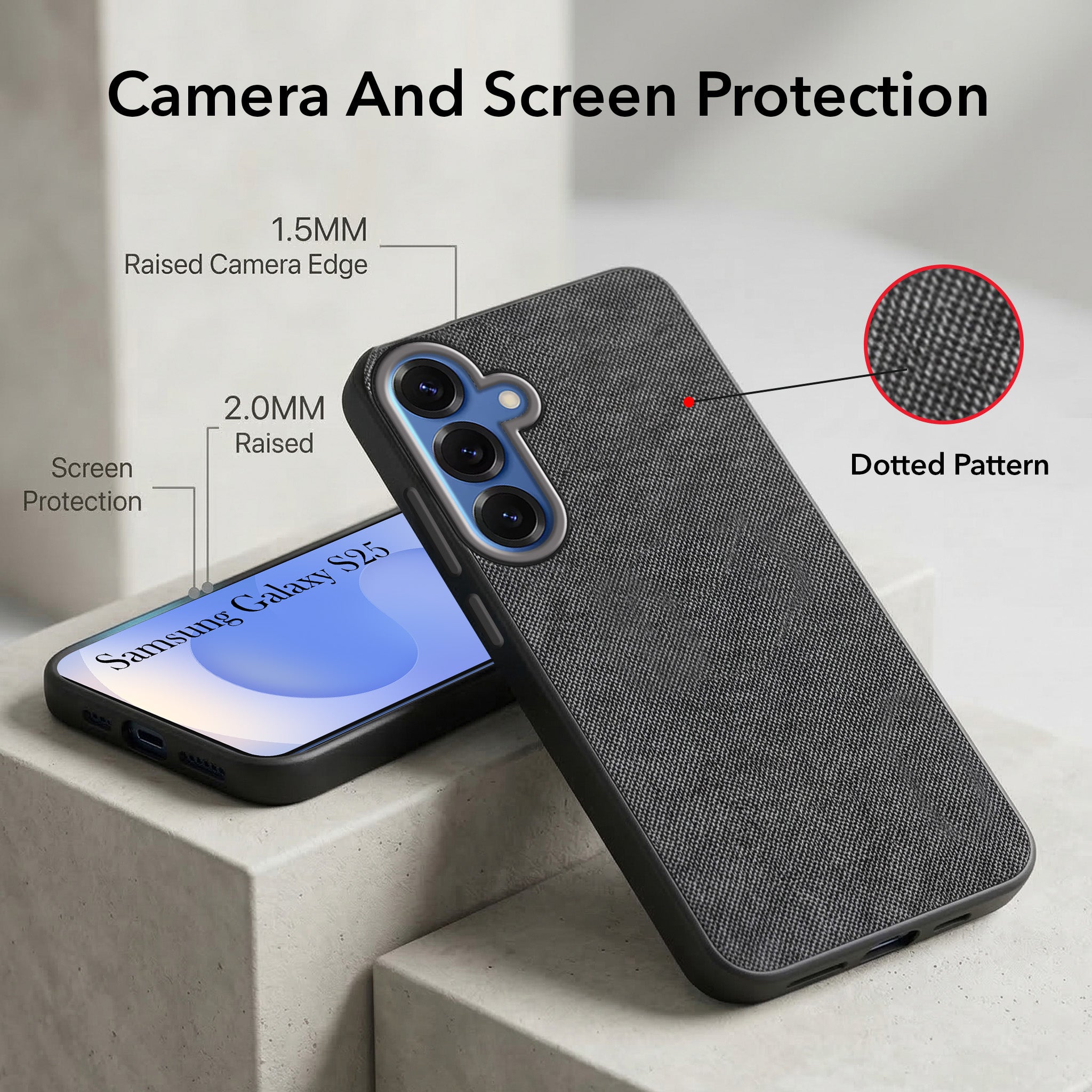 For Samsung Galaxy S25 Combo with Back Cover and 9H Tempered Glass (Textured Grip Design | Micro-Fiber Cloth Inside | Oleophobic Coating Screen Glass)