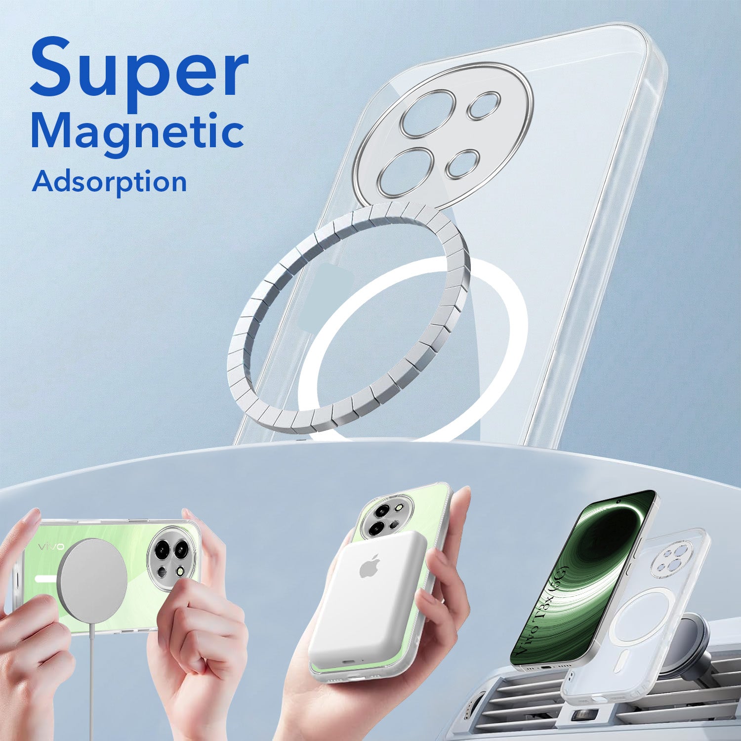 For Vivo T3X 5G Back Cover Case Lifetime Anti-Yellow MagSafe Compatible Clear (Sleek Hard Crystal | Shockproof and Camera Protection)