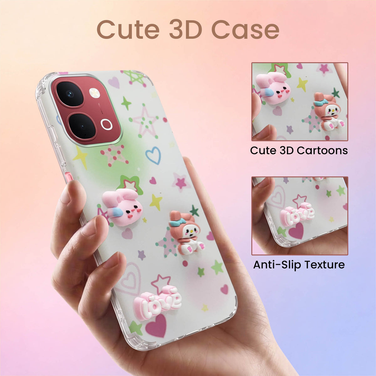 For Vivo Y31T 5G Back Cover Case (3D Cute Cartoons | Hard Back Side Soft | Matte Premium Finish | HD Printing)
