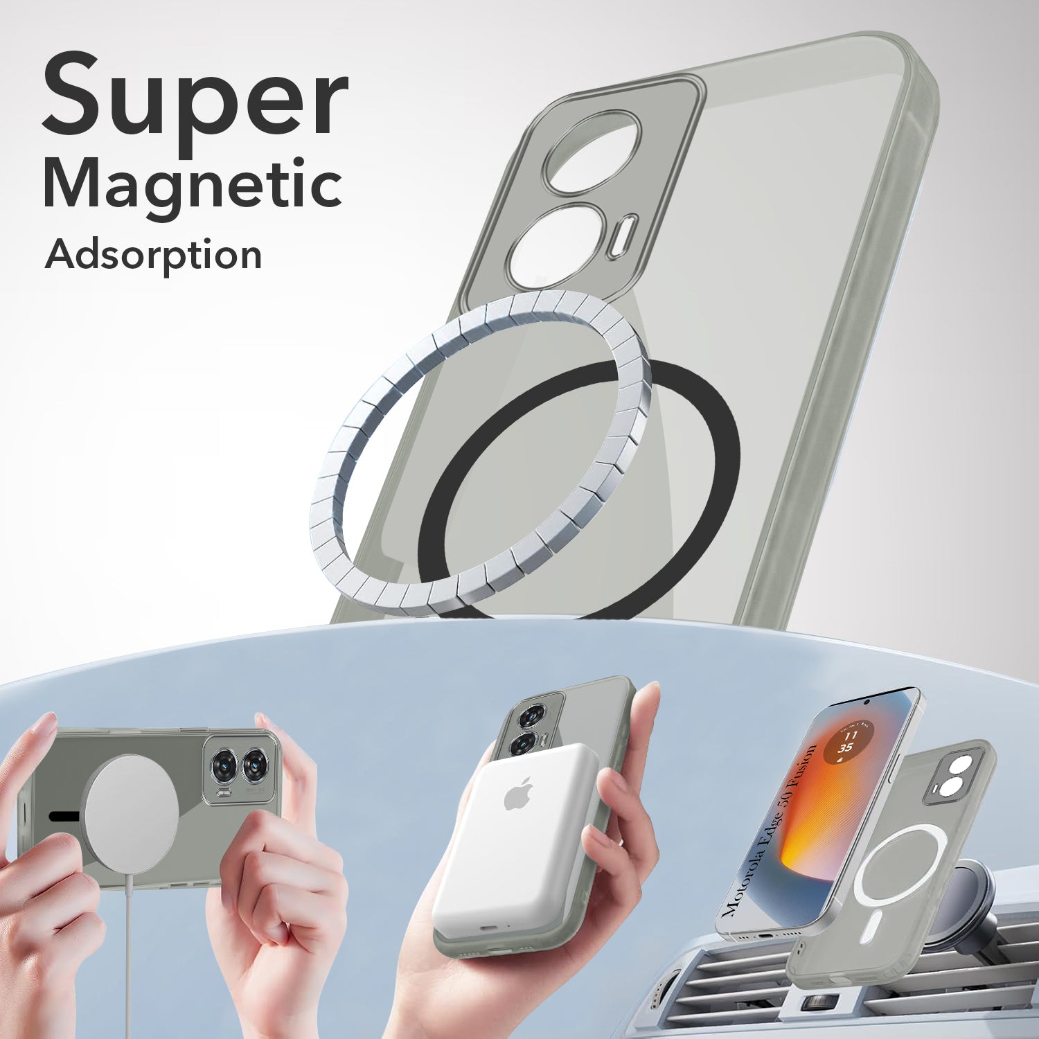 For Motorola Moto Edge 50 Fusion Back Cover Case Lifetime Anti-Yellow MagSafe Compatible Clear (Sleek Hard Crystal | Shockproof and Camera Protection)