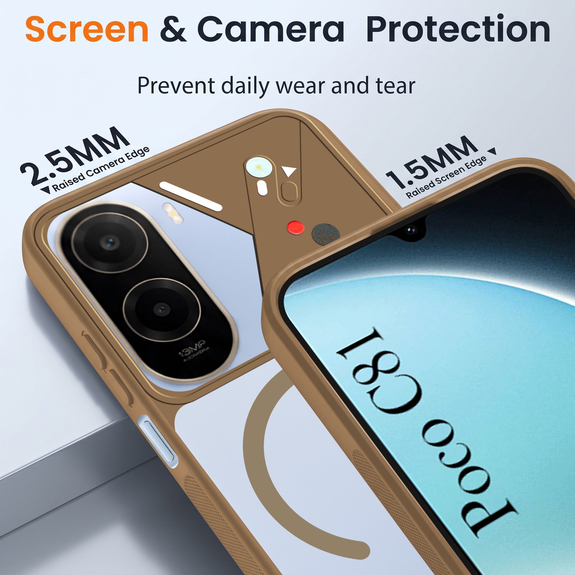 For Poco C81 Back Cover Case Lifetime Anti-Yellow Clear (Camera Protection | Side Grip | Wireless MagSafe Compatible)