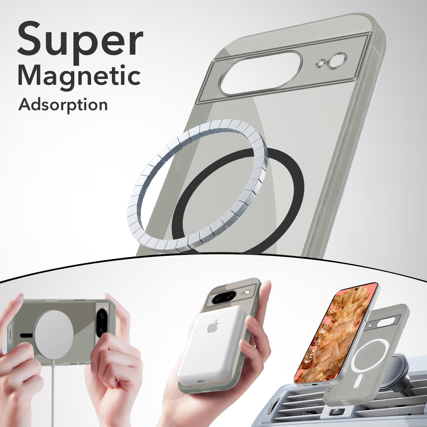 For Google Pixel 8 Back Cover Case Lifetime Anti-Yellow MagSafe Compatible Clear (Sleek Hard Crystal | Shockproof and Camera Protection)