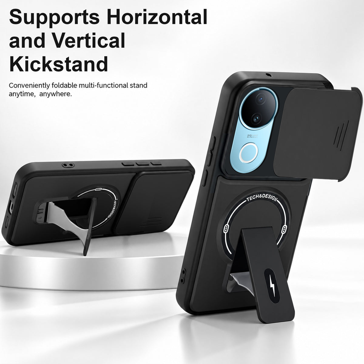 For Vivo iQOO Z10R Back Case Cover Metallic (Hybrid Armor Kickstand | Sliding Shutter Camera Protection | MagSafe Compatible)