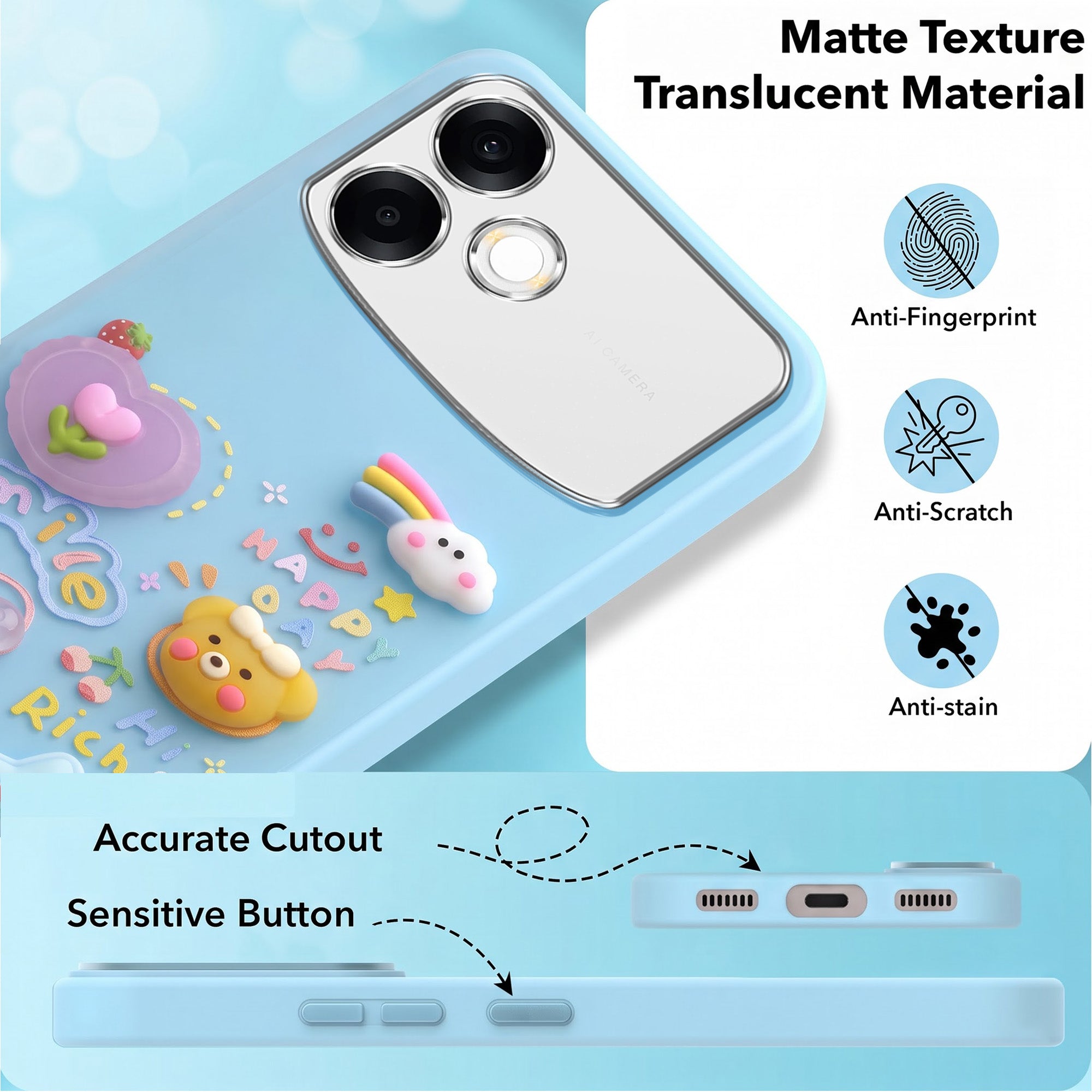 For Oppo F33 Pro 5G Back Cover Case (3D Cute Cartoons | Hard Back Side Soft | Matte Premium Finish | HD Printing)