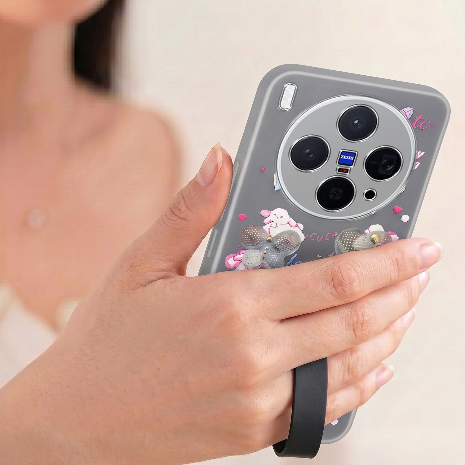 For Vivo X300 5G Back Cover Case (3D Cute Heart Strap Holder | Camera Protection | Designer Girls Print)