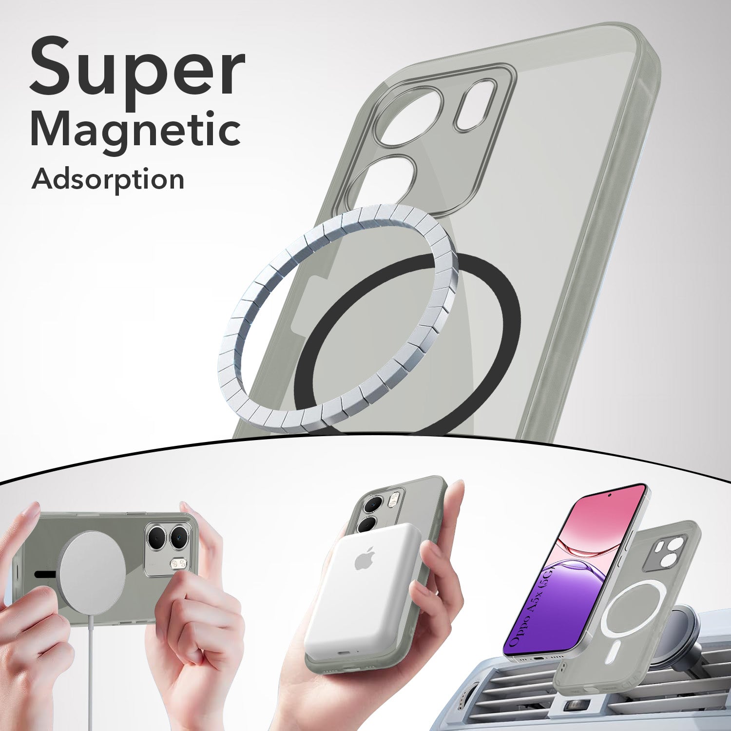 For Oppo A5X Back Cover Case Lifetime Anti-Yellow MagSafe Compatible Clear (Sleek Hard Crystal | Shockproof and Camera Protection)