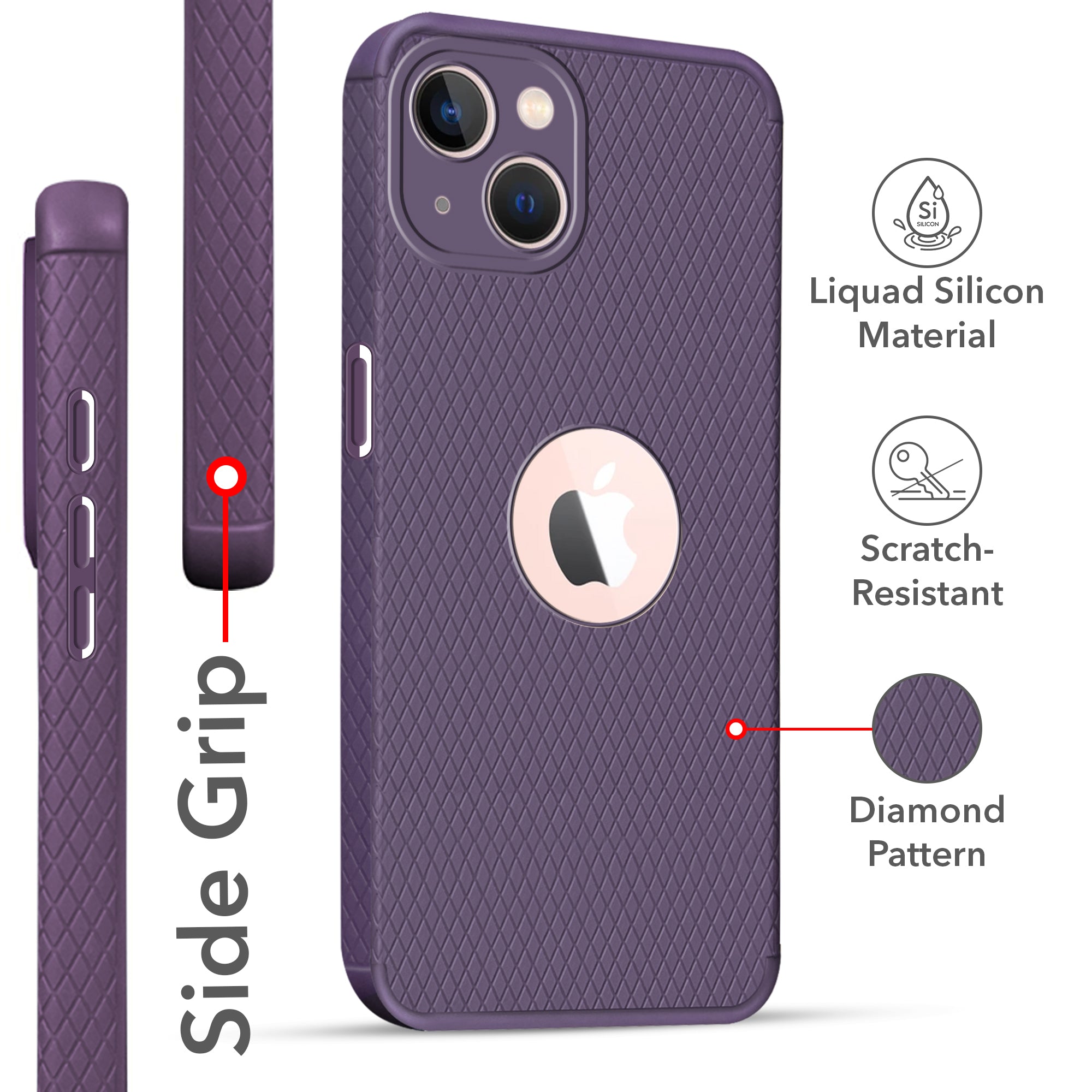 For Apple iPhone 13 Back Cover Case Liquid Silicone (Camera Protection | Side Grip Texture | Soft and Flexible)