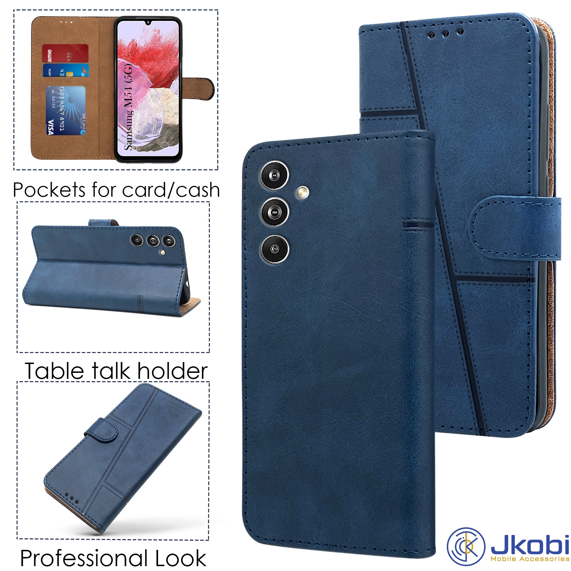 For Samsung Galaxy M54 5G Flip Cover Case (Stitched Leather with Magnetic Closure)