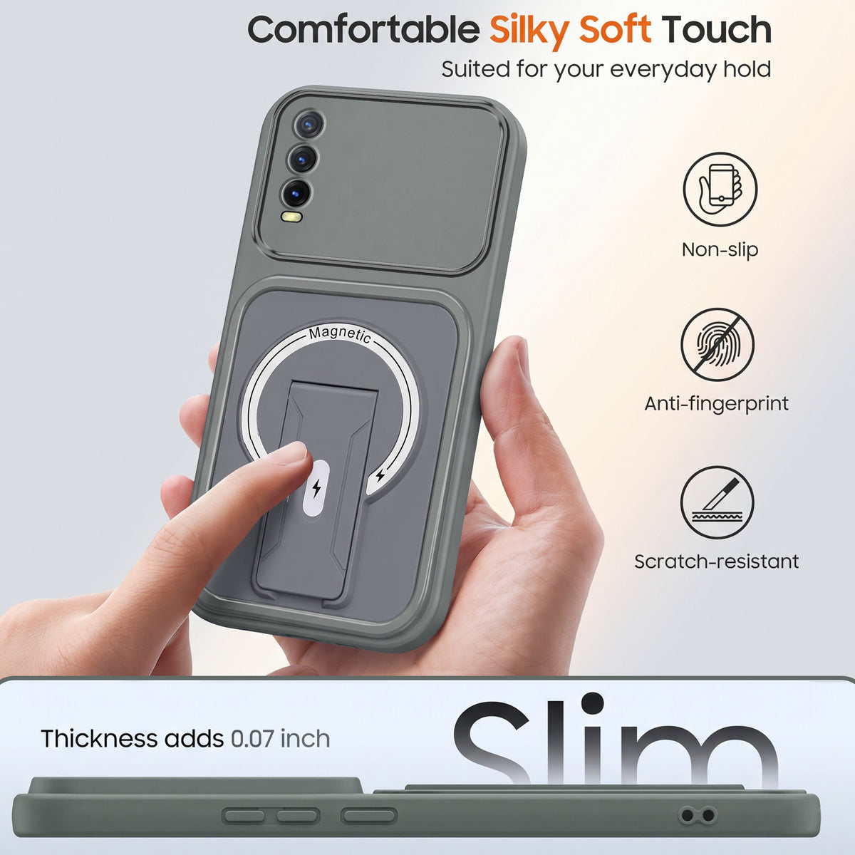 For Vivo Y20A | Y20T | Y20G Back Case Cover Metallic (Hybrid Armor Kickstand | MagSafe Compatible | Camera Protection Shockproof)