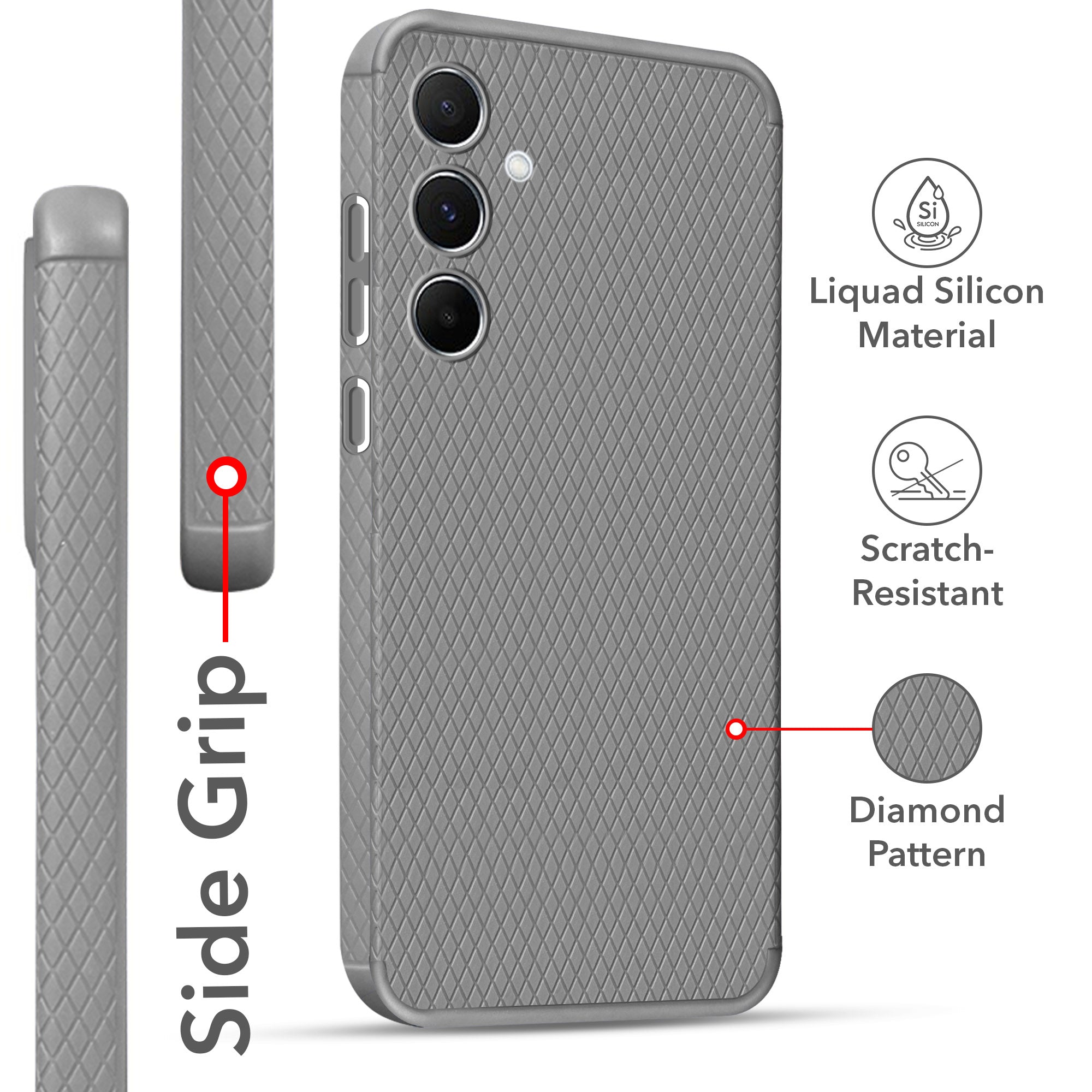 For Samsung Galaxy A55 5G Back Cover Case (Liquid Silicone | Side Grip | Camera Protection)