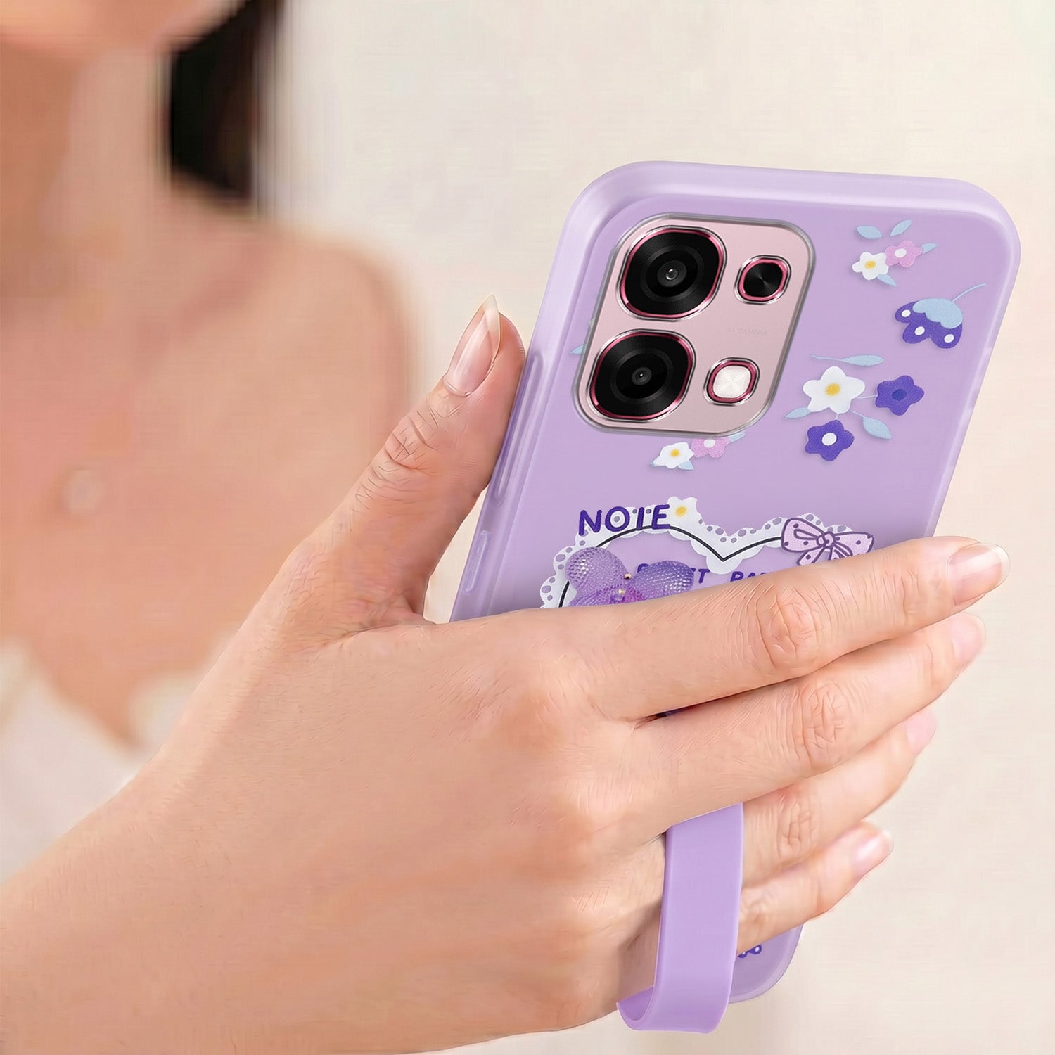 For Oppo F31 5G | Oppo F33 5G Back Cover Case (3D Cute Heart Strap Holder | Camera Protection | Designer Girls Print)