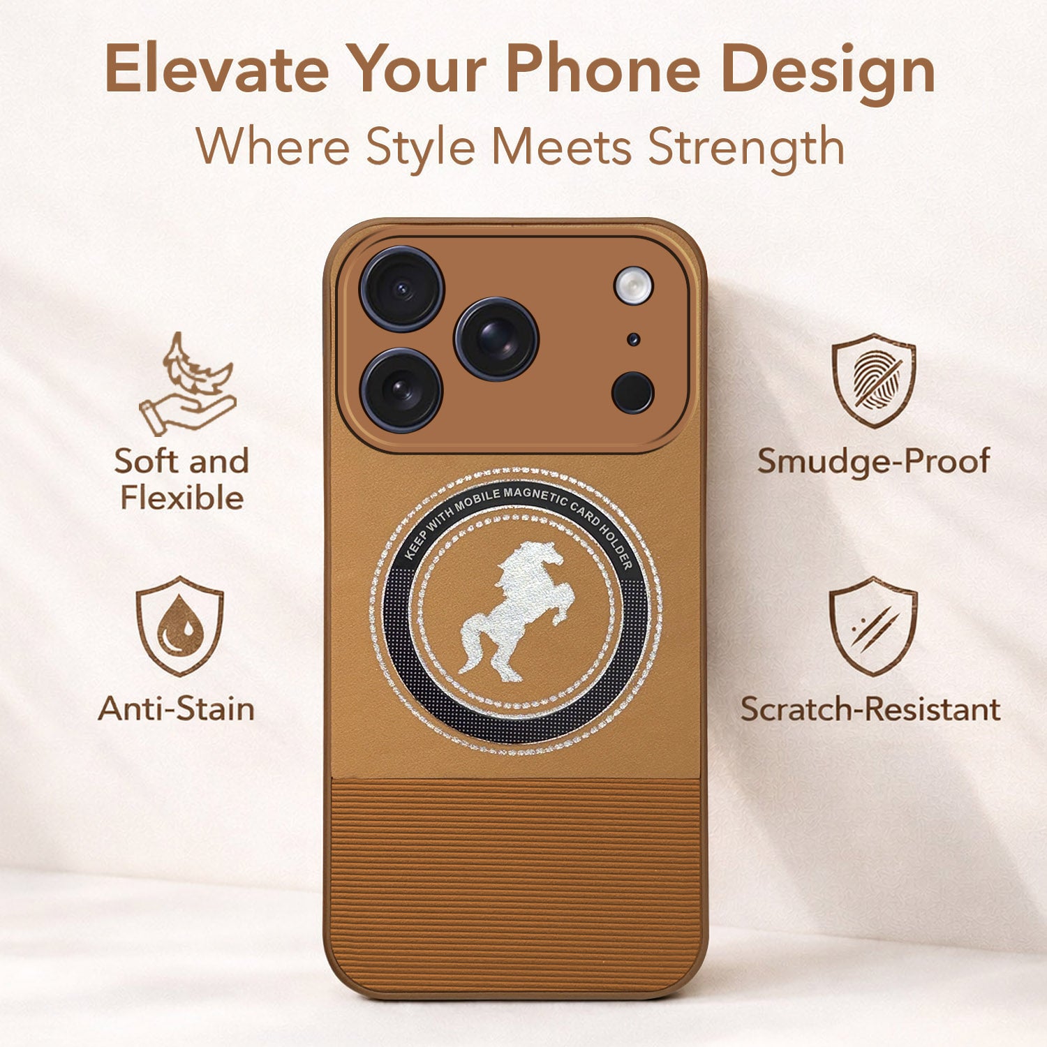 For Apple iPhone 17 Pro Max Back Cover Case PU Leather Finish (Professional Minimalist Texture | MagSafe Compatile | Camera Protection | Sleek Sober Formal)