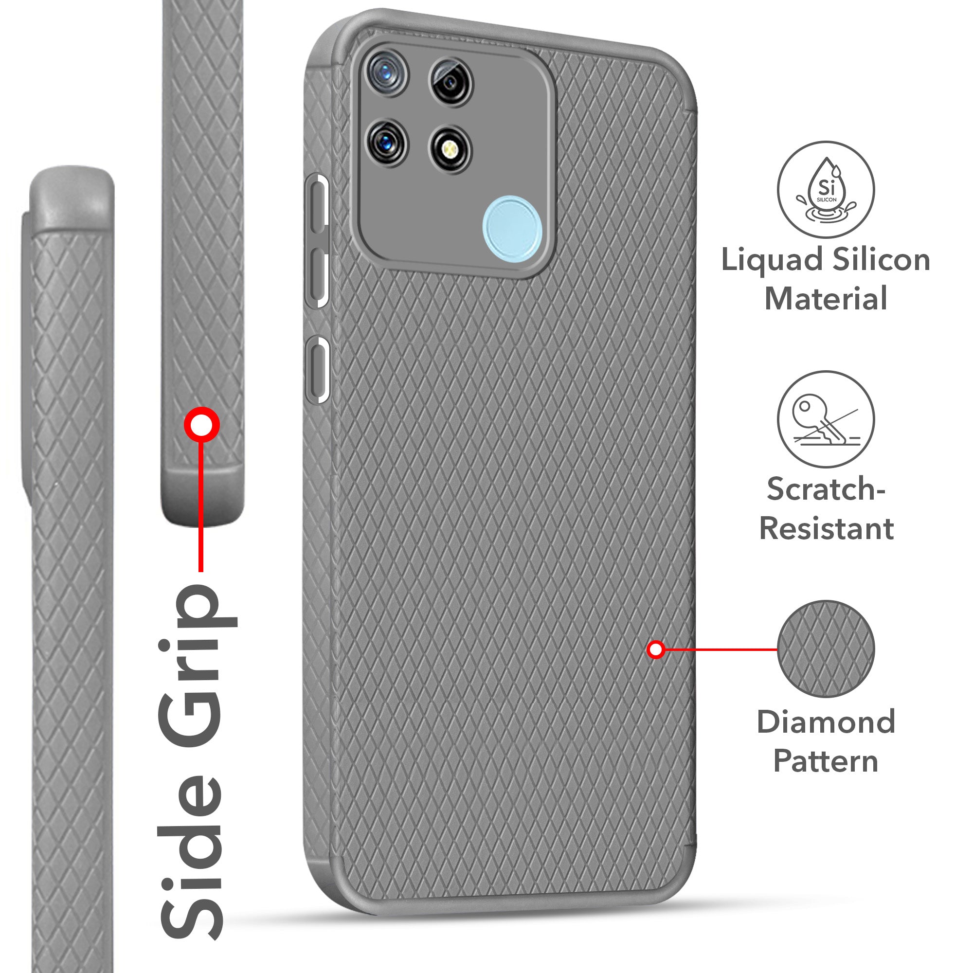 For Realme Narzo 20 Back Cover Case Liquid Silicone (Camera Protection | Side Grip Texture | Soft and Flexible)