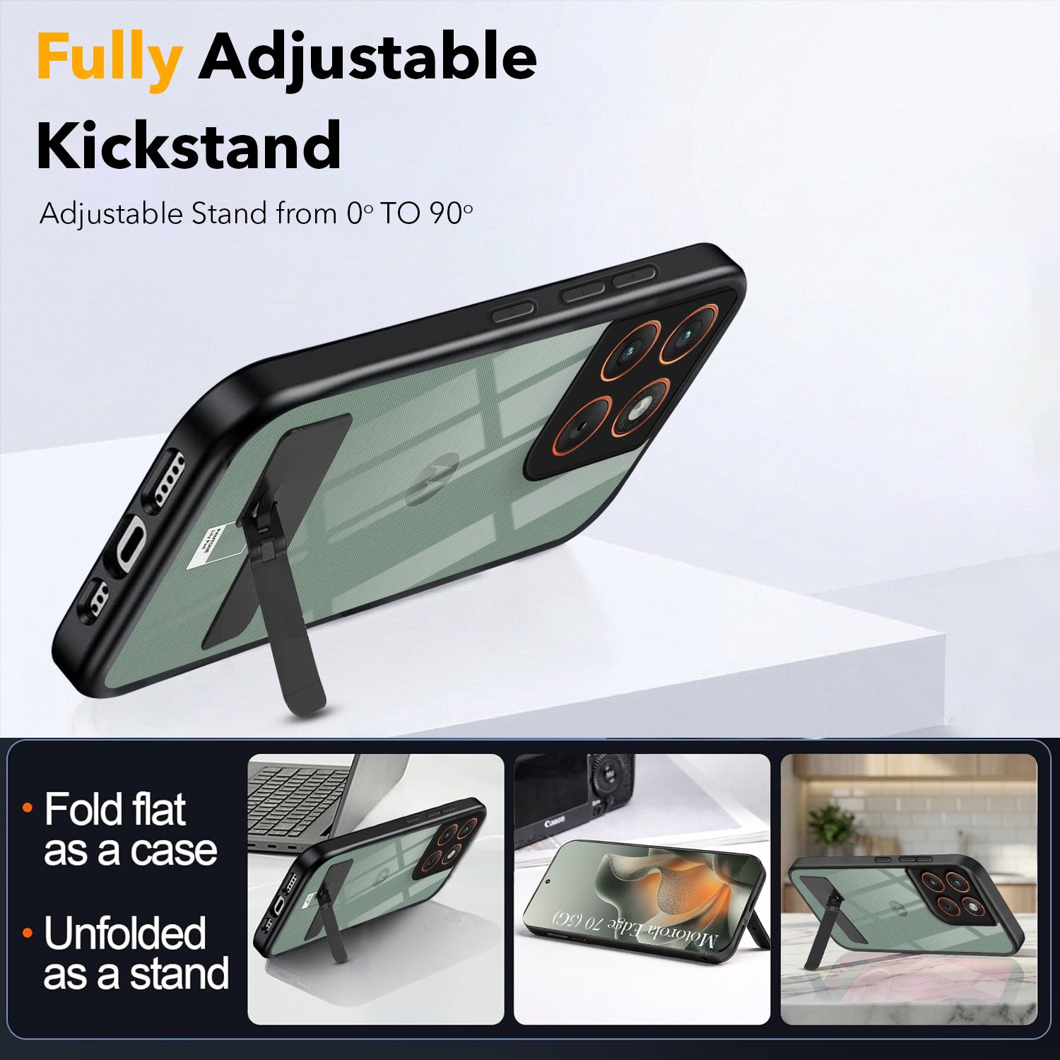 For Motorola Moto Edge 70 Back Cover Case (Built-in Stand | Lifetime Anti Yellow | Kickstand Shockproof | Camera Protection | MagSafe Compatible)