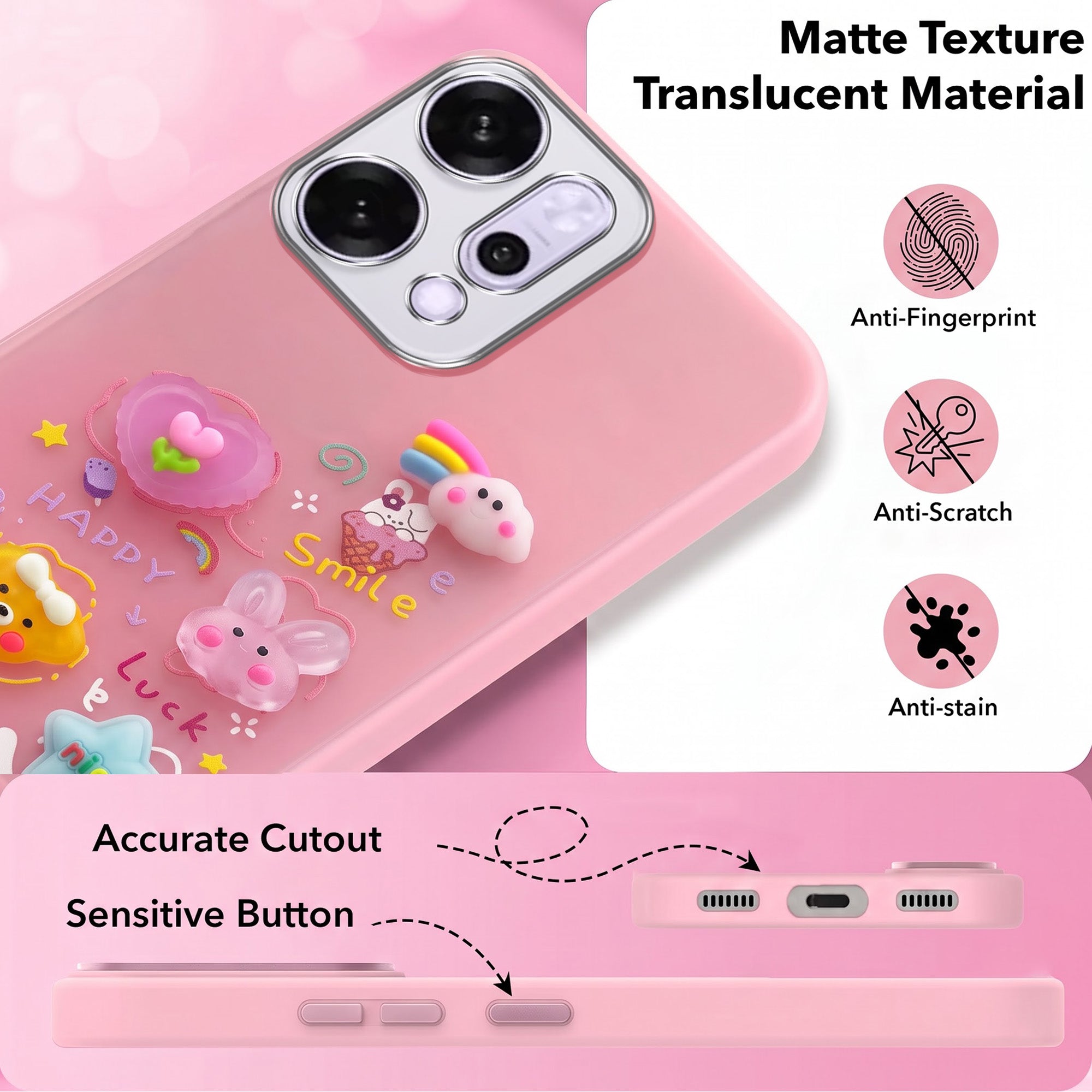 For Oppo Reno14 Pro 5G | Oppo Reno 14 Pro 5G Back Cover Case (3D Cute Cartoons | Hard Back Side Soft | Matte Premium Finish | HD Printing)