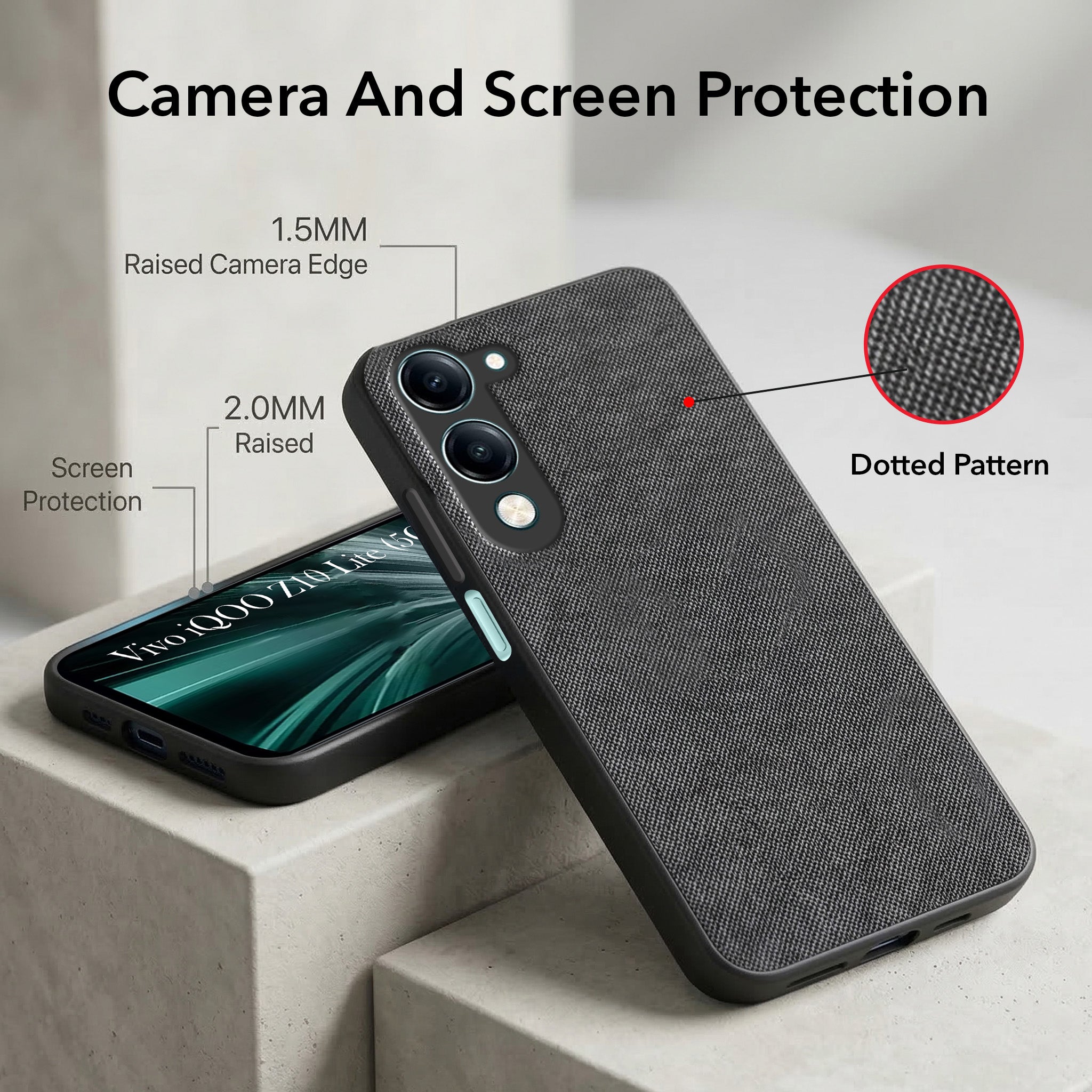 For Vivo iQOO Z10 Lite Combo (Textured Grip Design | Micro-Fiber Cloth Inside | Oleophobic Coating Screen Glass)