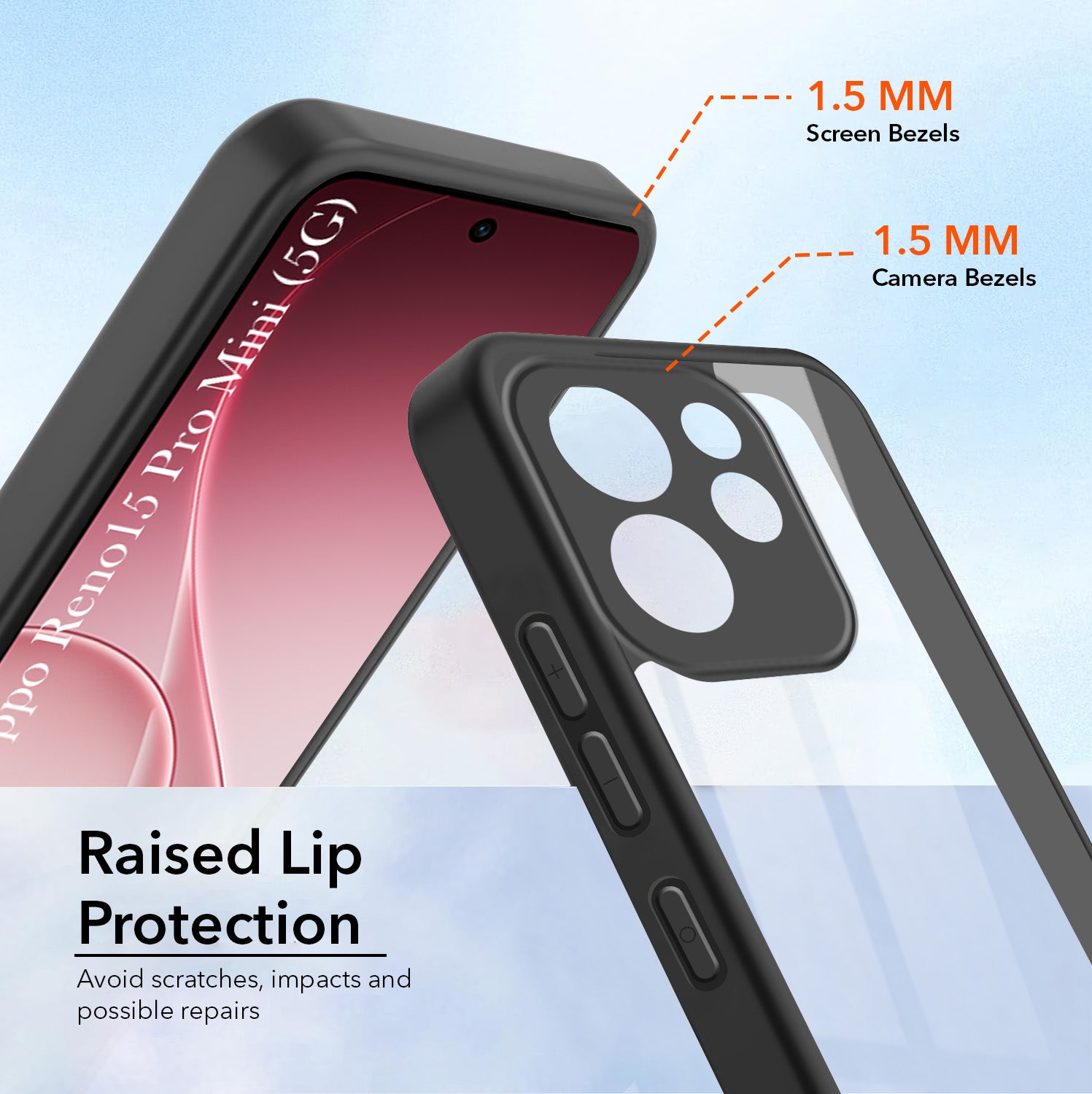 For Oppo Reno15 Pro Mini 5G | Oppo Reno 15 Pro Mini 5G Combo with Back Cover and 9H Tempered Glass (Lifetime Anti-Yellow | Crystal Clear Shockproof | Oleophobic Coating Screen Glass)