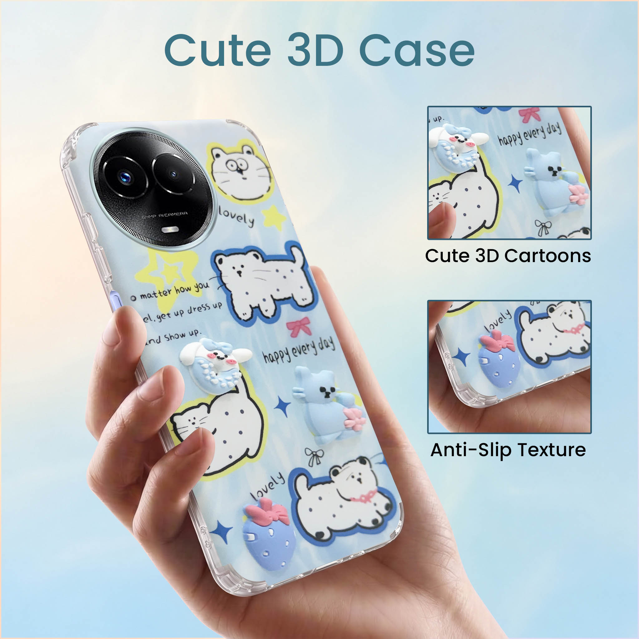 For Realme 11 5G | Realme 11x 5G Back Cover Case (3D Cute Cartoons | Hard Back Side Soft | Matte Premium Finish | HD Printing)