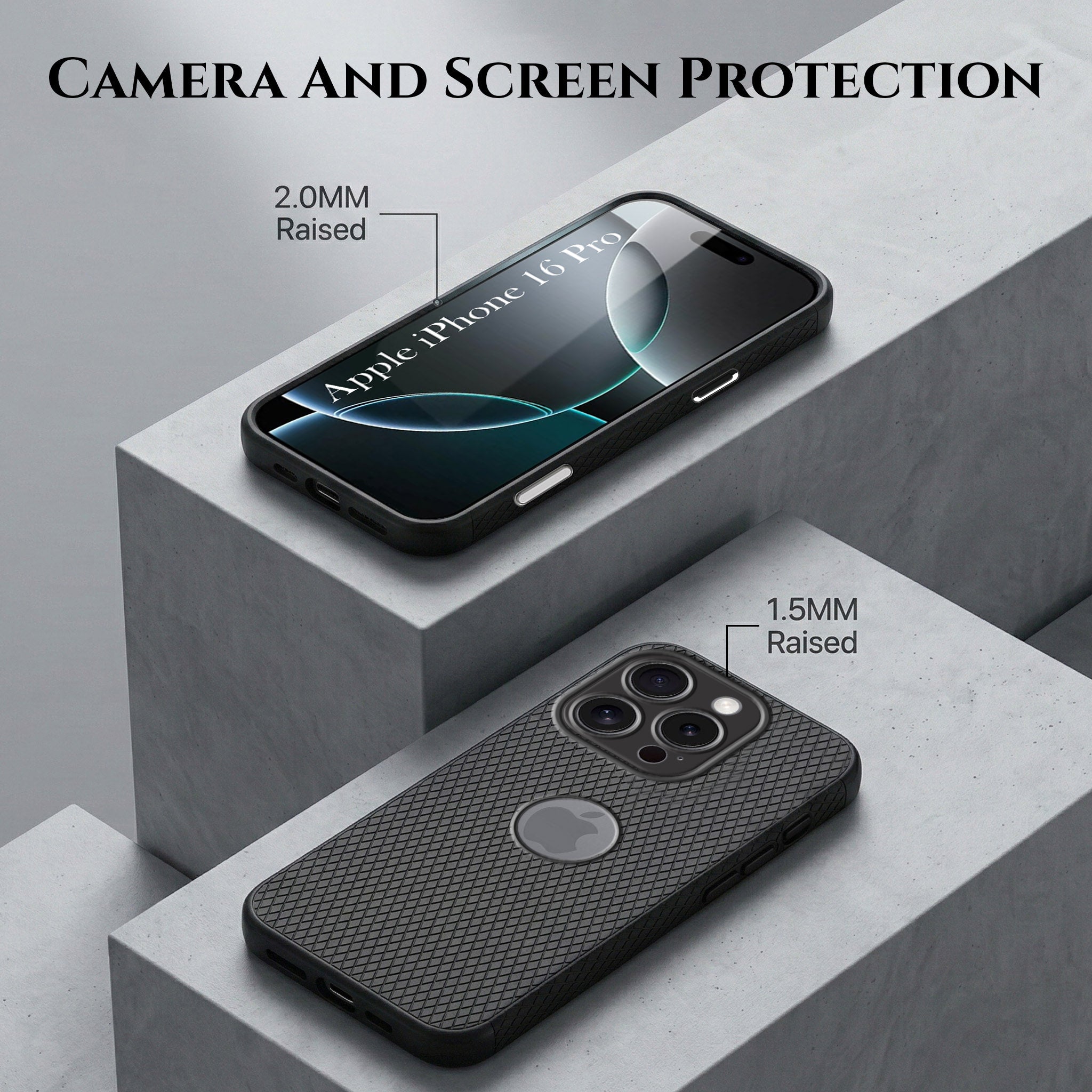 For Apple iPhone 16 Pro Combo with Back Cover and 9H Tempered Glass (Liquid Silicone | Camera Protection | Oleophobic Coating Screen Glass)