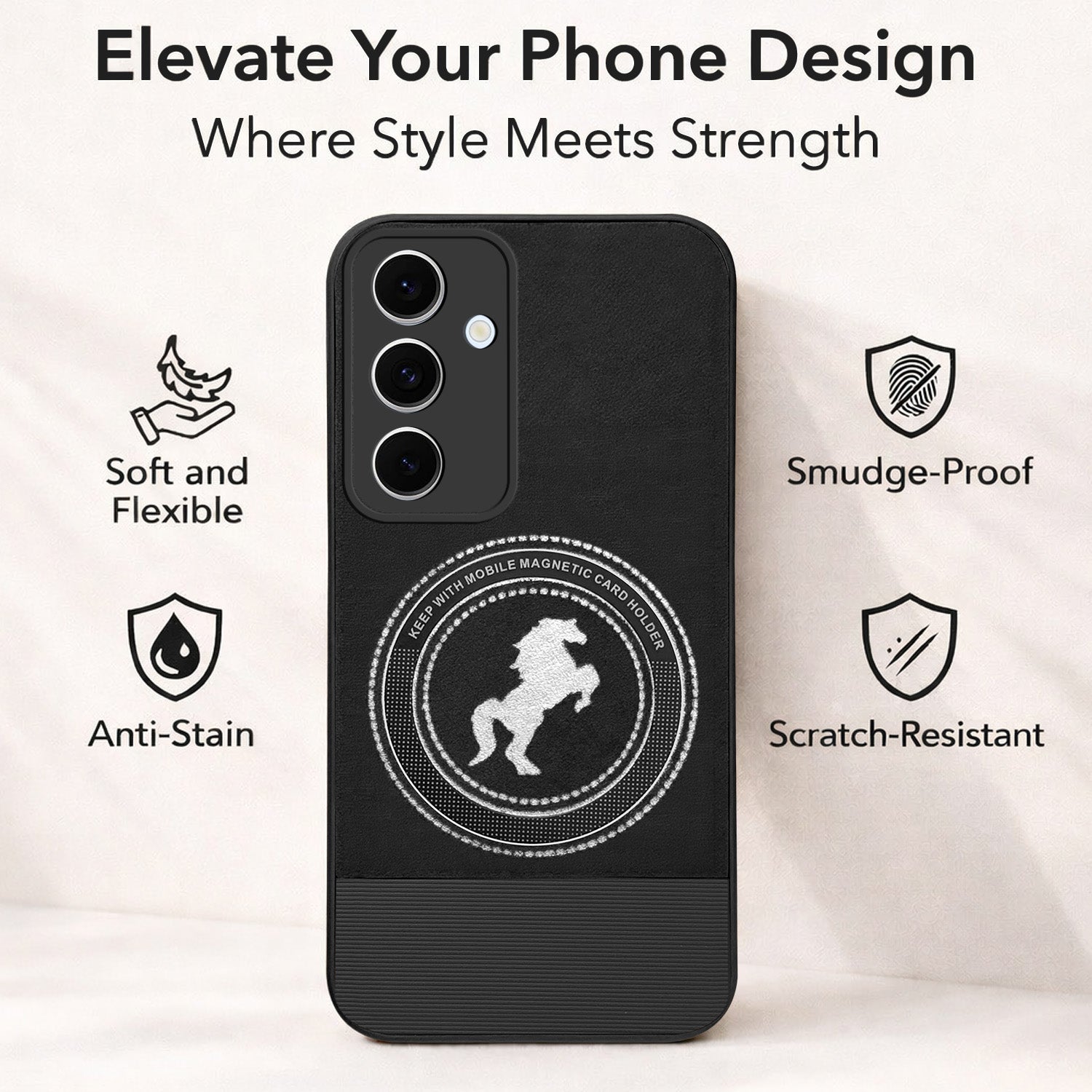 For  Samsung Galaxy S24 FE Back Cover Case PU Leather Finish (Professional Minimalist Texture | MagSafe Compatile | Camera Protection | Sleek Sober Formal)