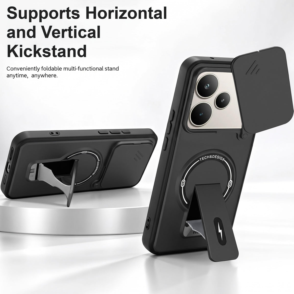 For Realme P4 Pro Back Case Cover Metallic (Hybrid Armor Kickstand | Sliding Shutter Camera Protection | MagSafe Compatible)