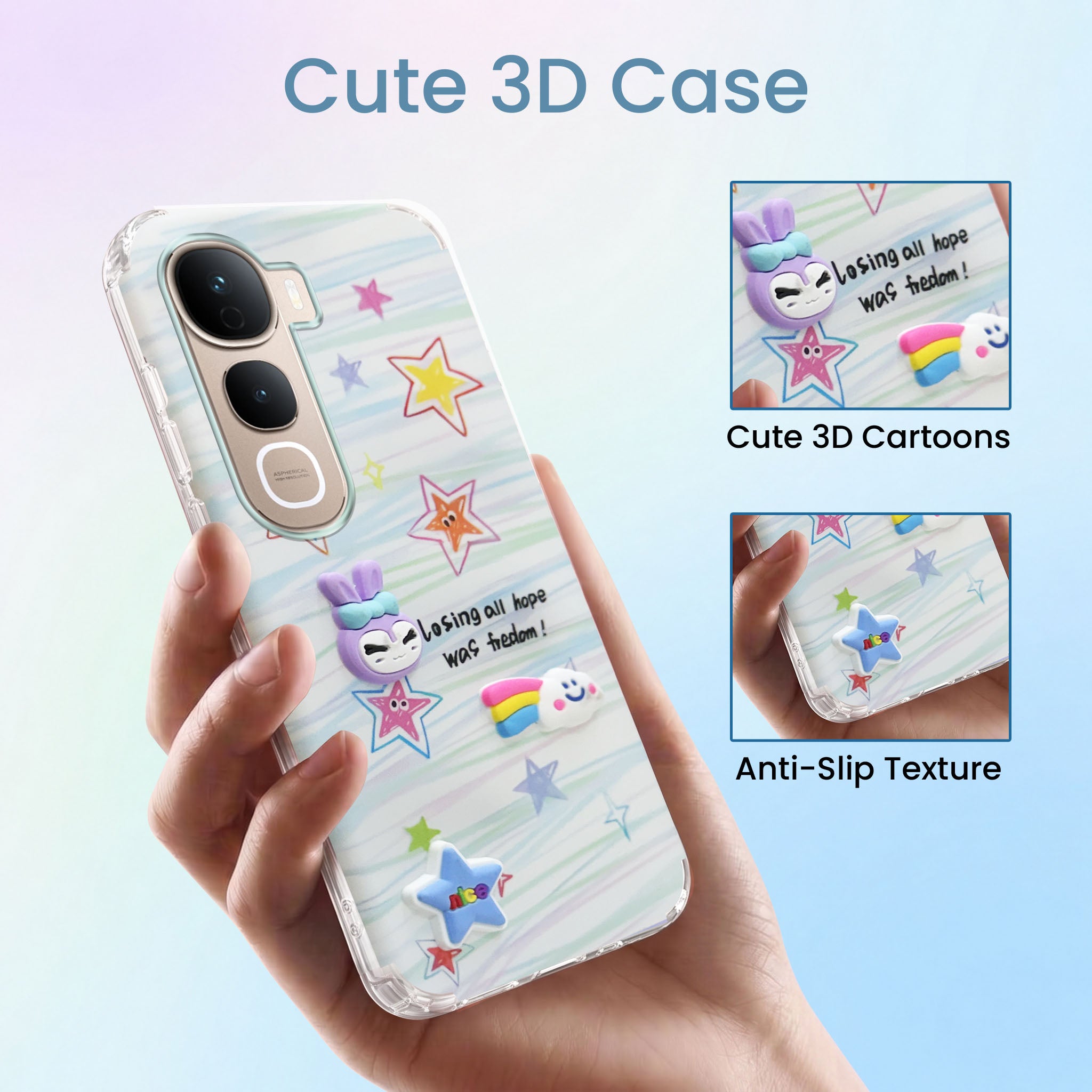 For Vivo Y400 Pro Back Cover Case (3D Cute Cartoons | Hard Back Side Soft | Matte Premium Finish | HD Printing)