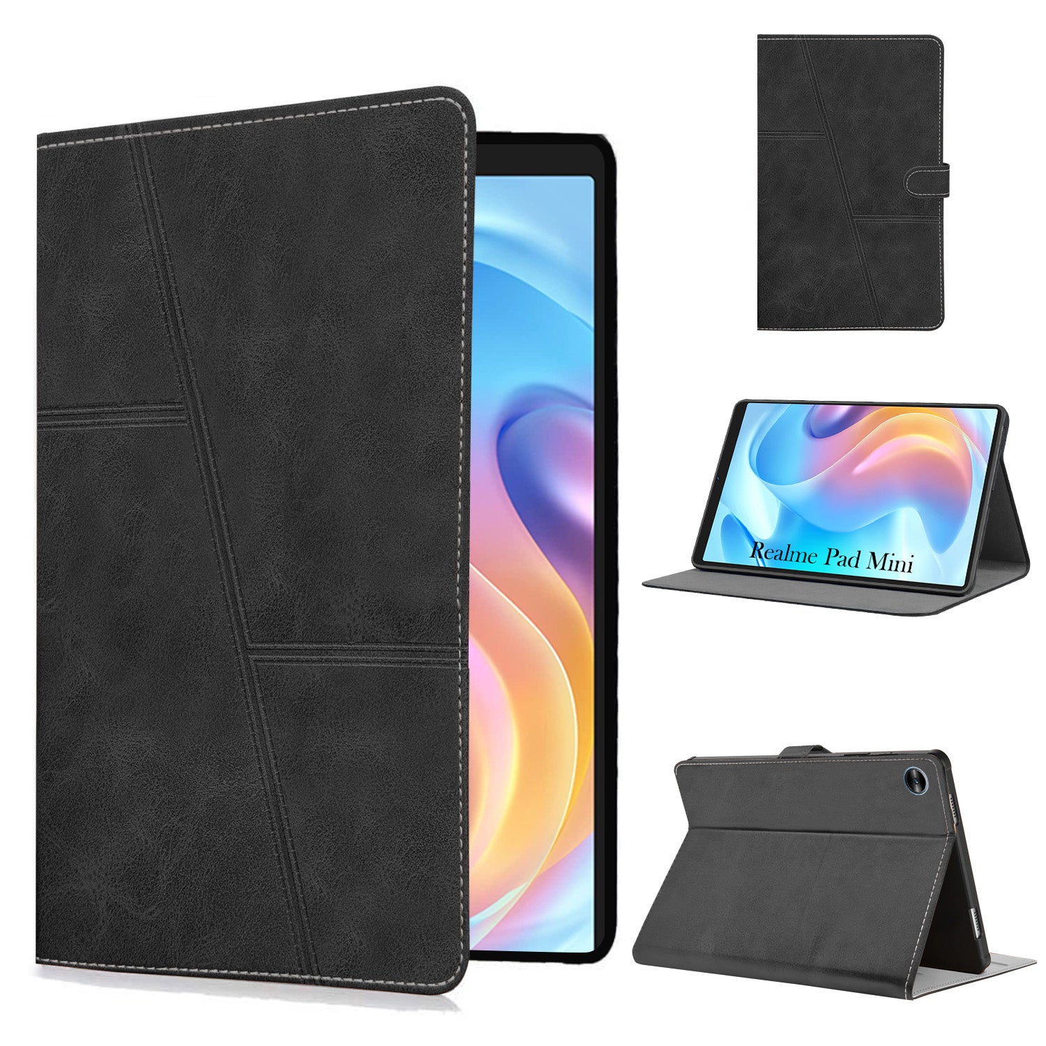 For Realme Pad Mini 8.7 Inch RMP2105/2106 Flip Cover Folio Case (PU Leather | Multi-Angle Smart Stand | Card Storage Slots | Silicone Back Pouch)