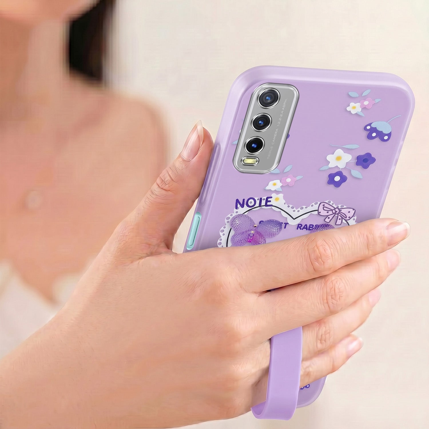 For Vivo Y20A | Y20T | Y20G Back Cover Case (3D Cute Heart Strap Holder | Camera Protection | Designer Girls Print)