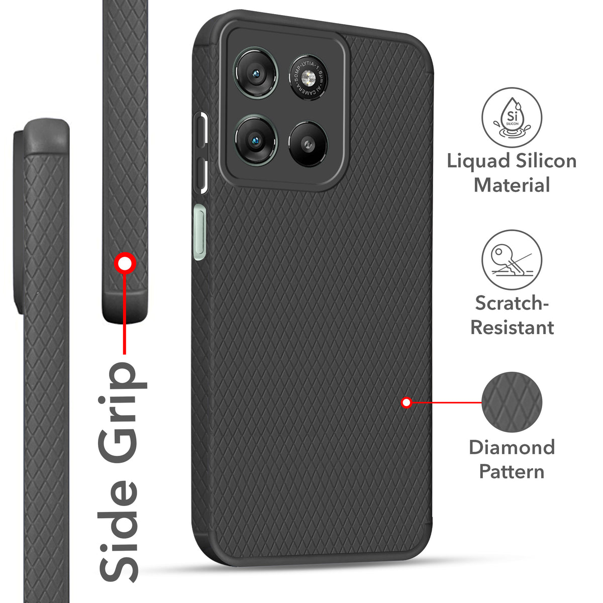 For Motorola Moto G77 Power Back Cover Case Liquid Silicone (Camera Protection | Side Grip Texture | Soft and Flexible)