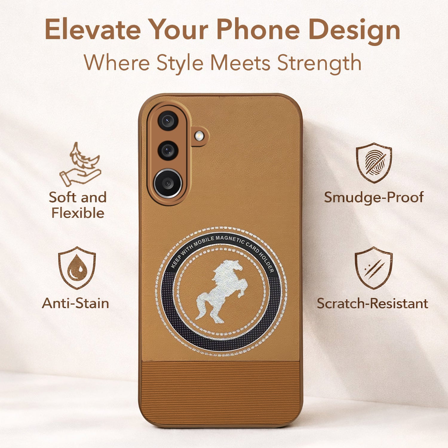 For Samsung Galaxy M56 | Samsung Galaxy F56 Back Cover Case PU Leather Finish (Professional Minimalist Texture | MagSafe Compatile | Camera Protection | Sleek Sober Formal)