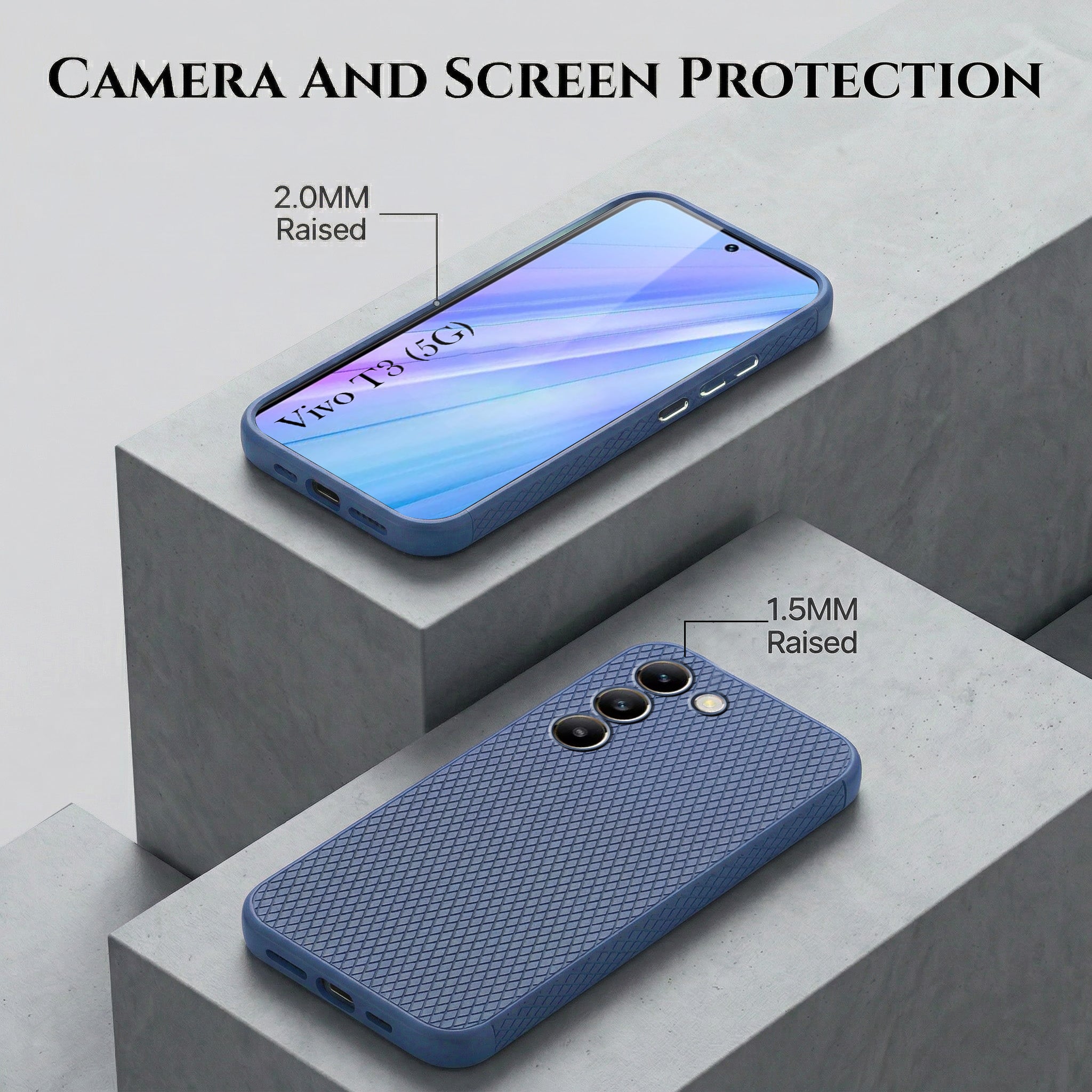 For Vivo T3 5G Combo with Back Cover and 9H Tempered Glass (Liquid Silicone | Camera Protection | Oleophobic Coating Screen Glass)