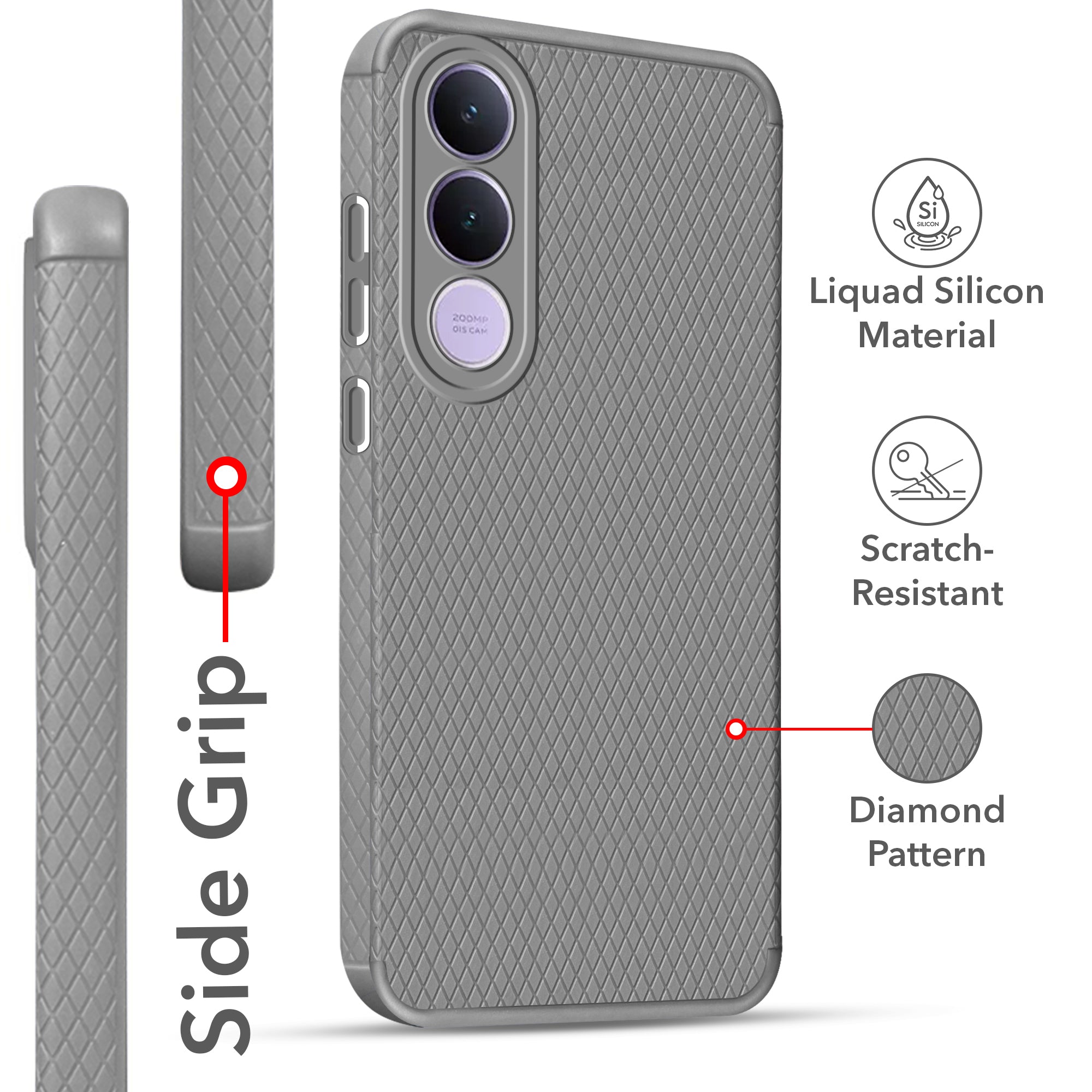 For Vivo V70 FE 5G Back Cover Case Liquid Silicone (Camera Protection | Side Grip Texture | Soft and Flexible)