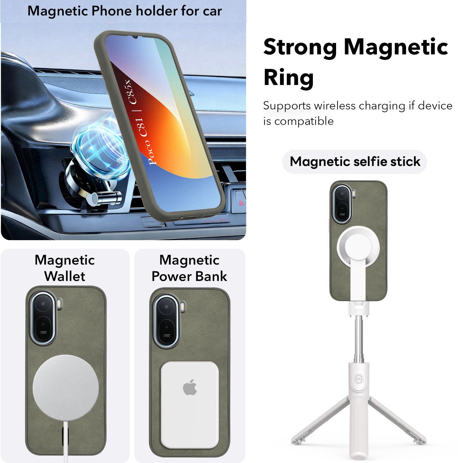 For Poco C81 |  C85X Back Cover Case Leather Finish (MagSafe Compatible Wireless Charging | Soft Touch | Camera Bump Protection)