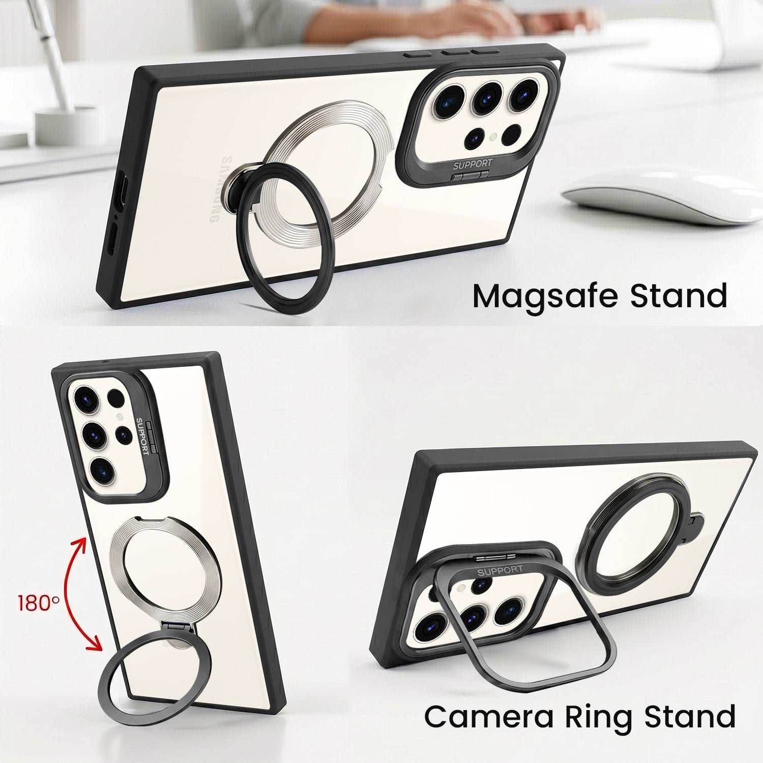 For Samsung Galaxy S23 Ultra Back Cover Case Crystal (Lifetime Anti Yellow | Magnetic Ring Stand | Camera Lens Protection | MagSafe Compatible)