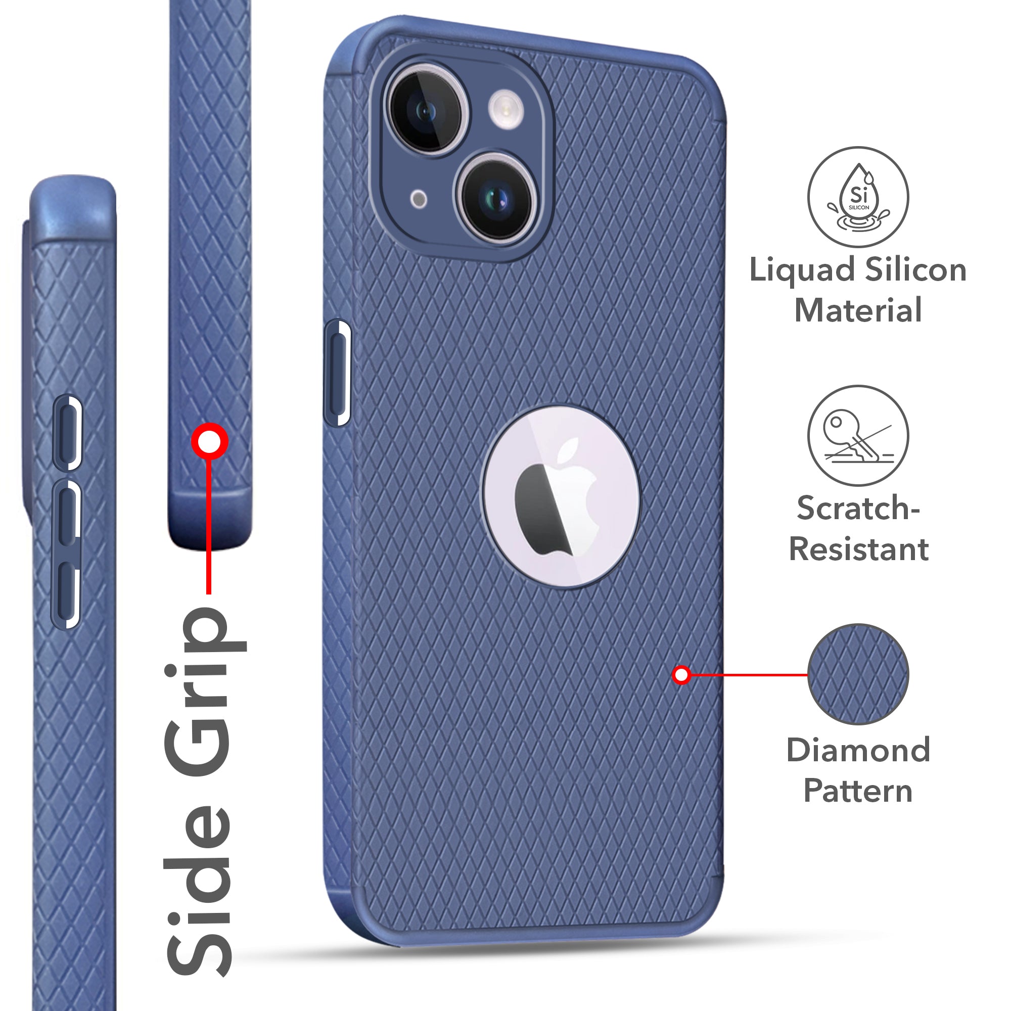 For Apple iPhone 14 Back Cover Case Liquid Silicone (Camera Protection | Side Grip Texture | Soft and Flexible)