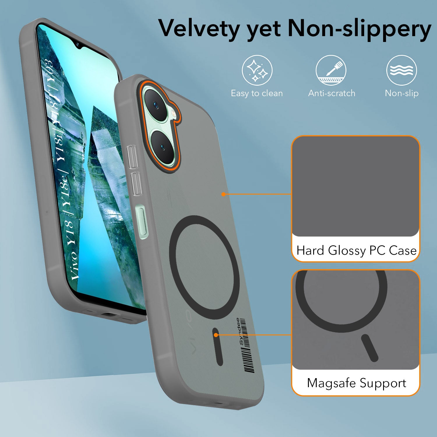 For Vivo Y18 | Y18e | Y03 | Y18i | Y18t Back Cover Case (Soft Touch | Camera Bump Protection | MagSafe Compatible | Matte Finish)