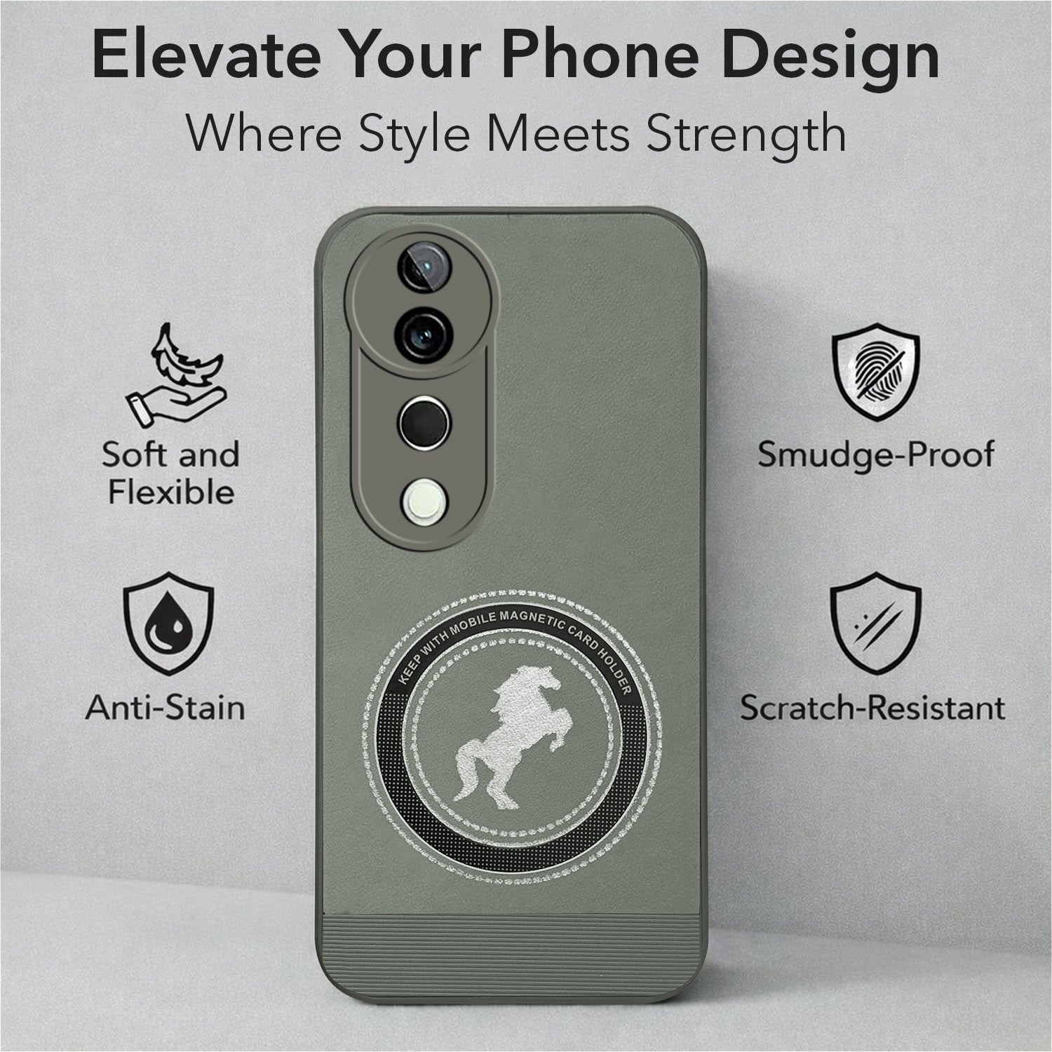 For Vivo T3 Ultra Back Cover Case PU Leather Finish Back Cover Case (Professional Minimalist Texture | MagSafe Compatile | Camera Protection | Sleek Sober Formal)