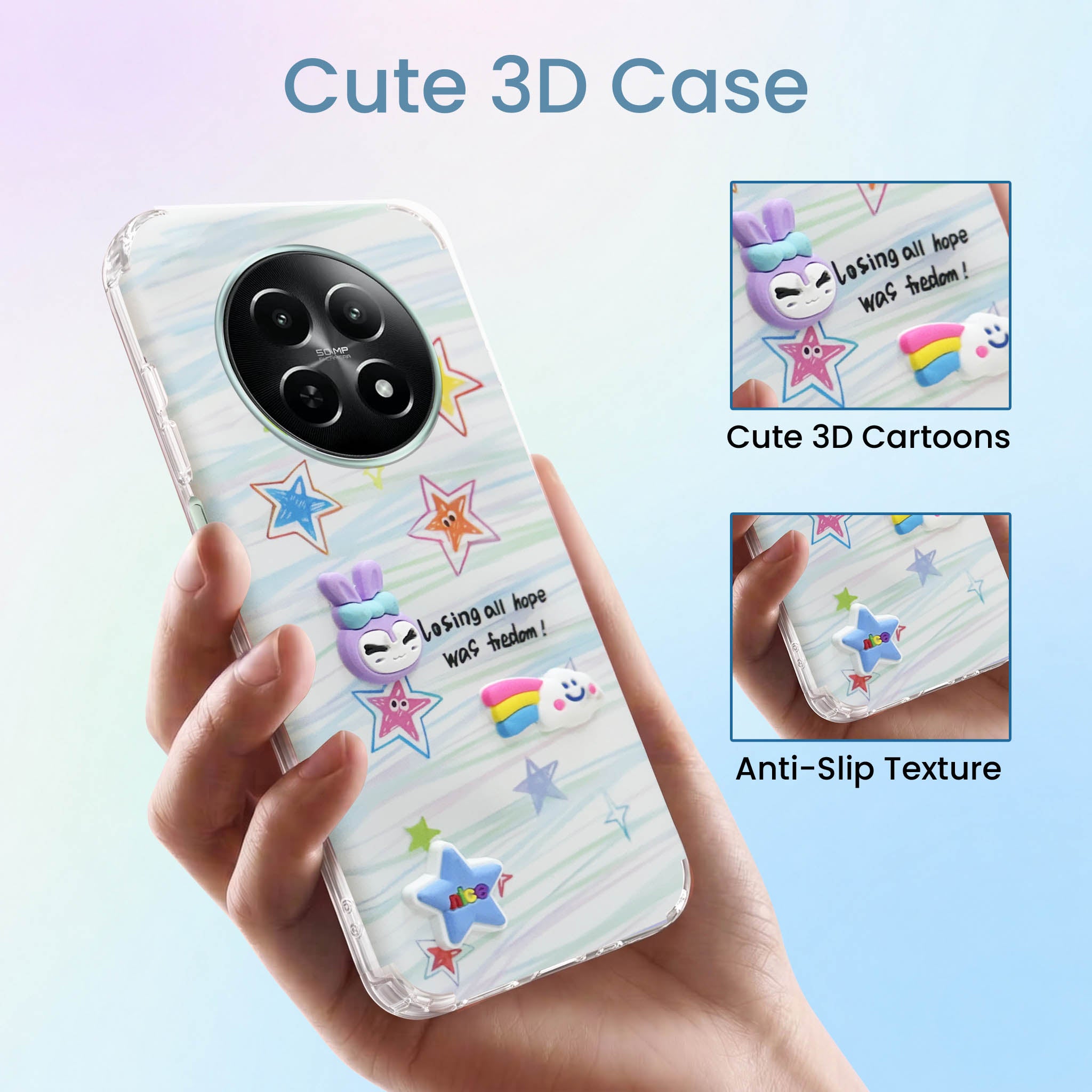 For Realme Narzo N65 5G Back Cover Case (3D Cute Cartoons | Hard Back Side Soft | Matte Premium Finish | HD Printing)